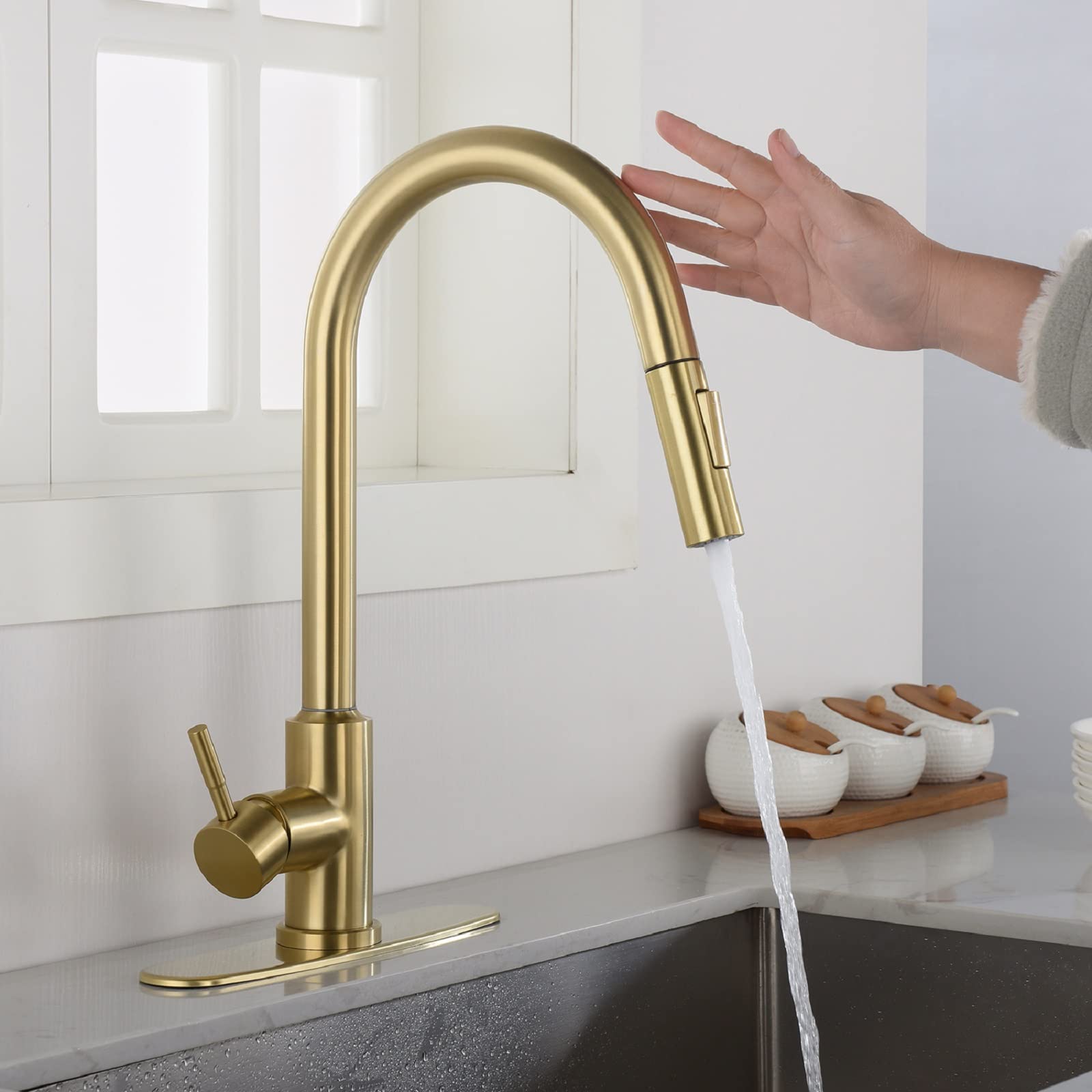 Sink Faucet, Multitask Mode Single Handle High Arc Pull Out Kitchen Faucets with Down Sprayer, for Farmhouse rv Utility bar Laundry Sinks