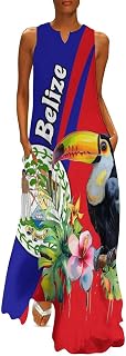 Belize Flag Rainbow Toucan Women's Maxi Dress Summer Casual Loose Elegant Long Dress