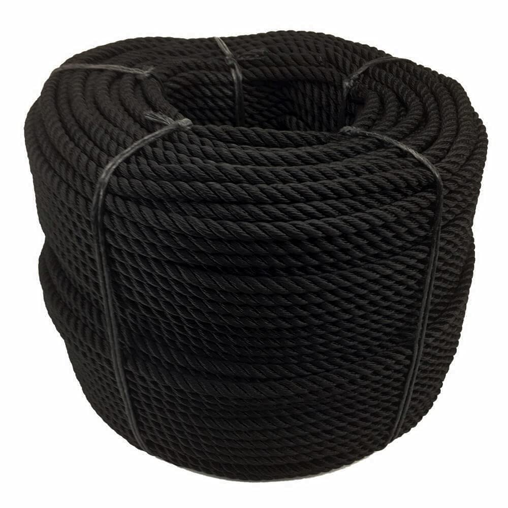 RopeServices UK - 10mm Black 3 Strand Nylon Rope x 30 Metres, Anchor Boat Mooring Yacht, Moorings
