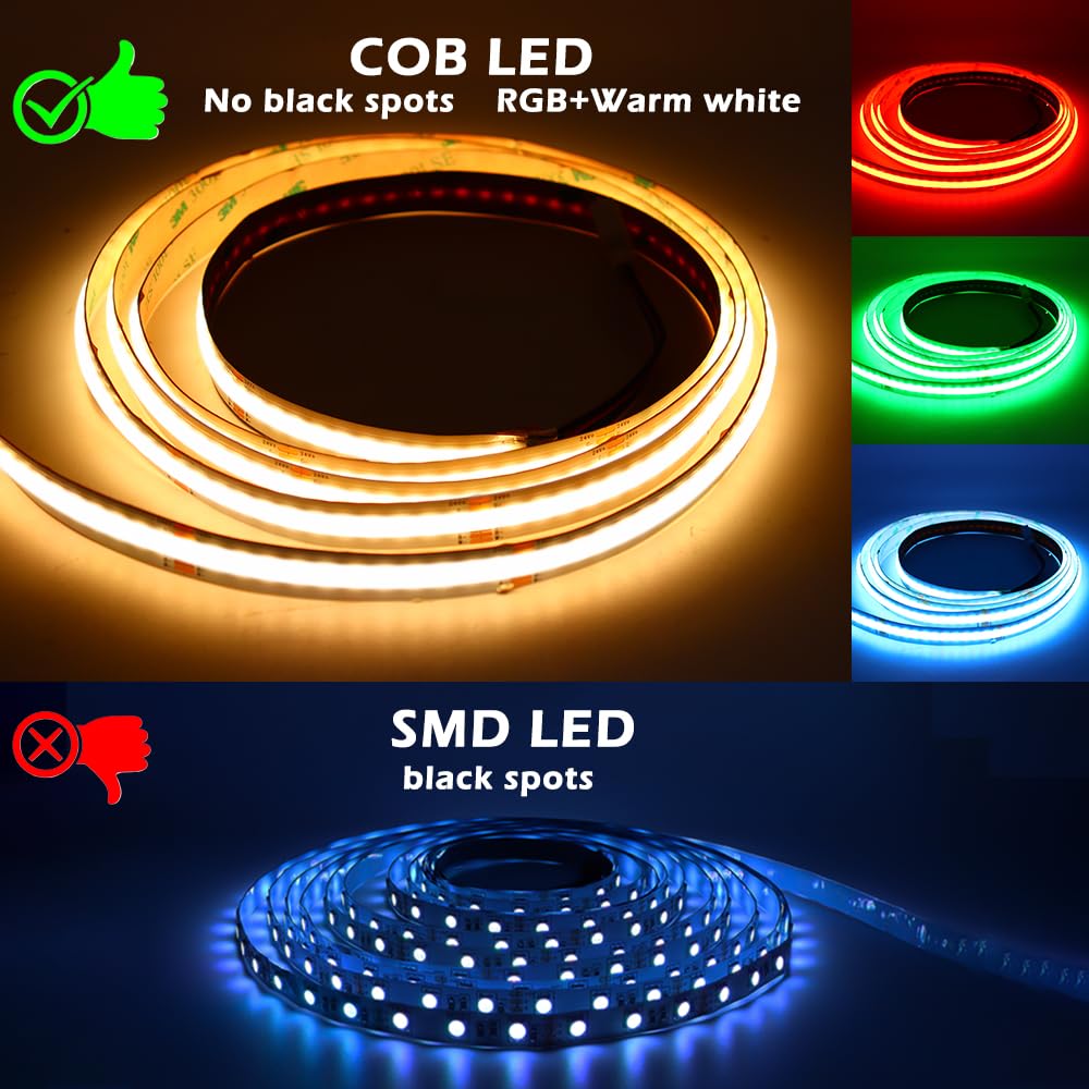 24V COB LED Streifen RGBW Dimmbar, 10M COB LED Stripe RGB+Warmweiß 3000K LED Band Lichterkette 672LEDs/M Hohe Dichte, Flexibel LED Stripe keine Lichtpunkte für Küche,Schlafzimmer, DIY Beleuchtung