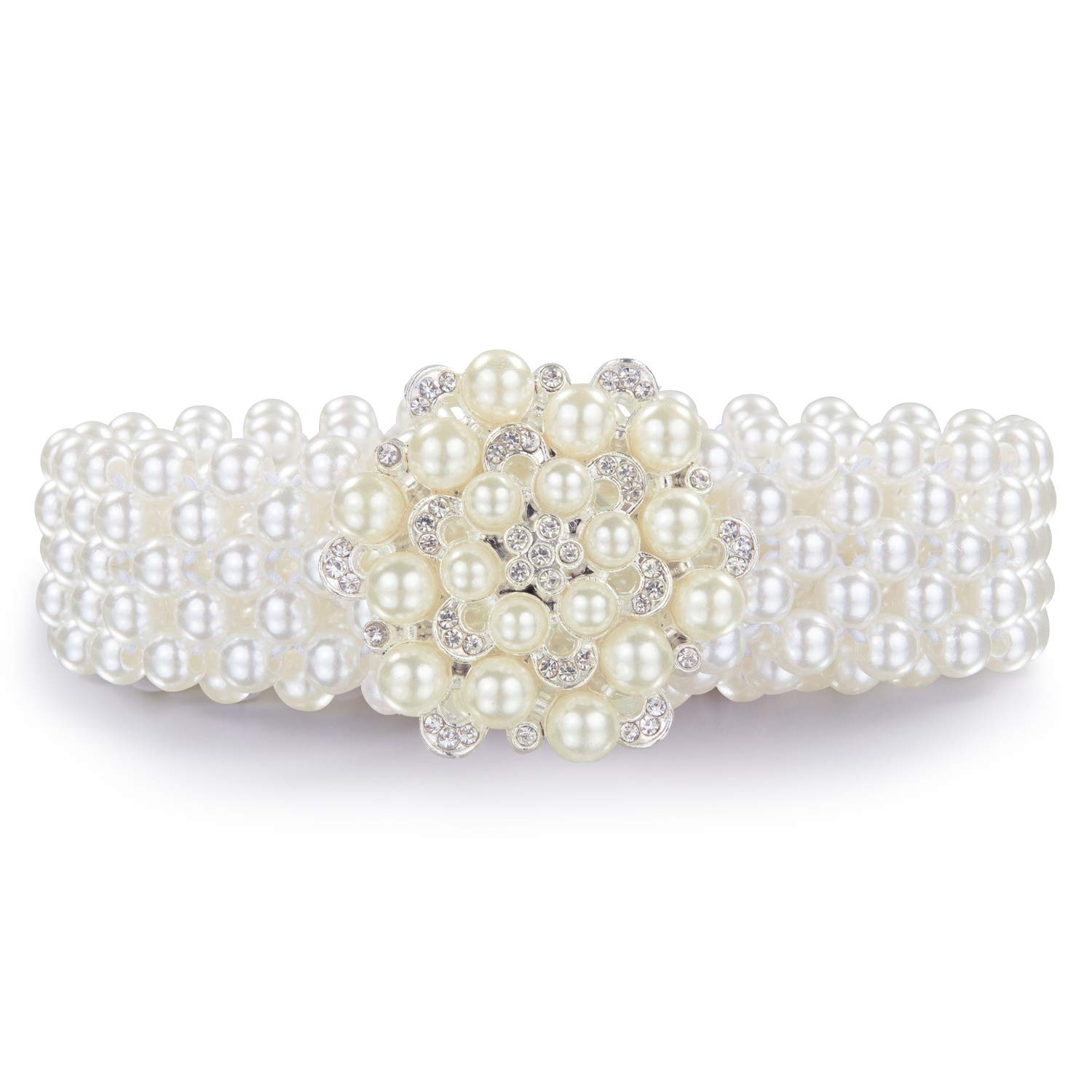 Cinturón elástico de perlas para mujer, con diamantes de imitación, para boda, novia, vestido de dama de honor, cadena de cintura para niña, Un vestido de perlas Cinturón 2