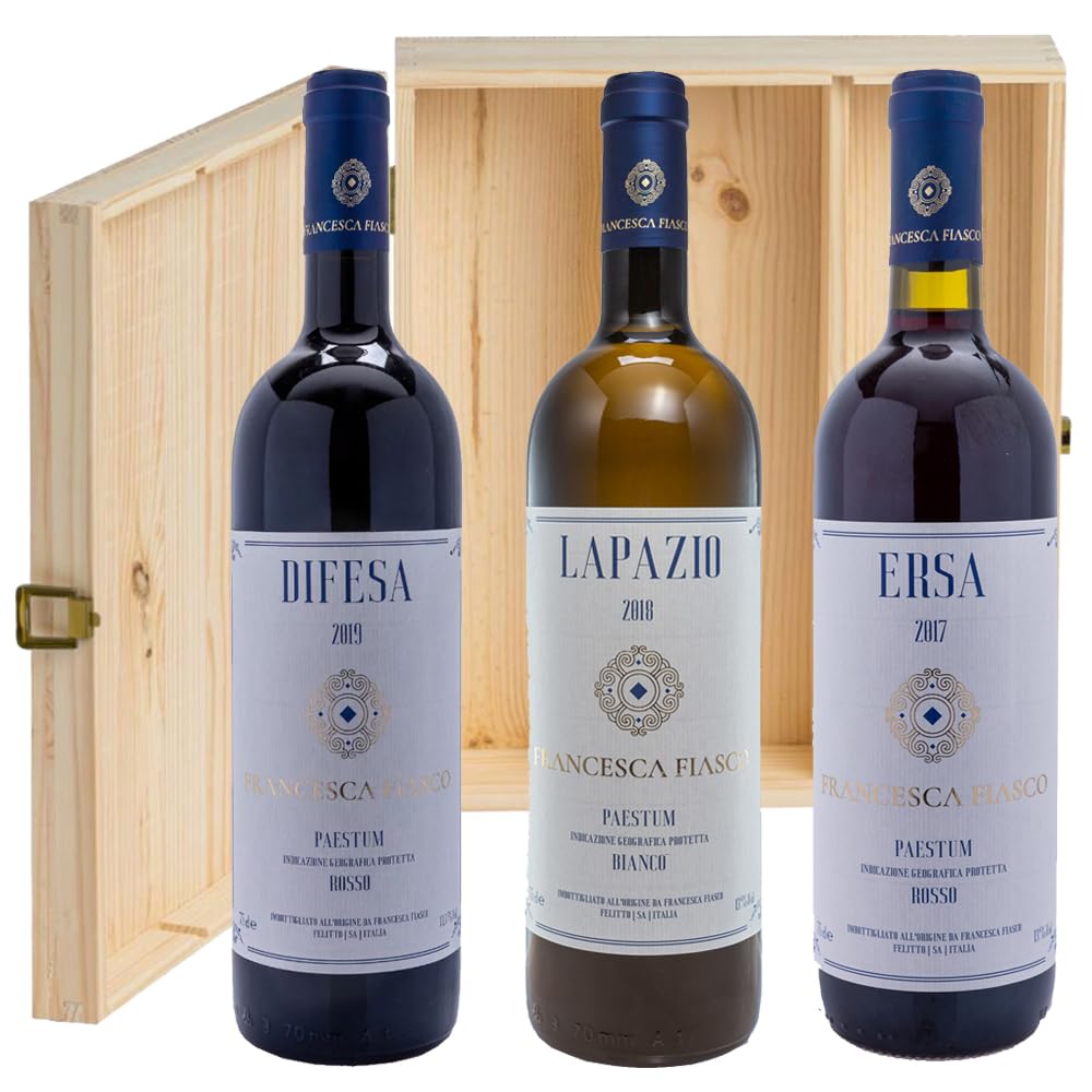 Collezione Vino Rosso e Bianco Campania Igp | Francesca Fiasco | 3 Bottiglie 75 Cl | Cassetta in Legno Elegante | Idea Reaglo