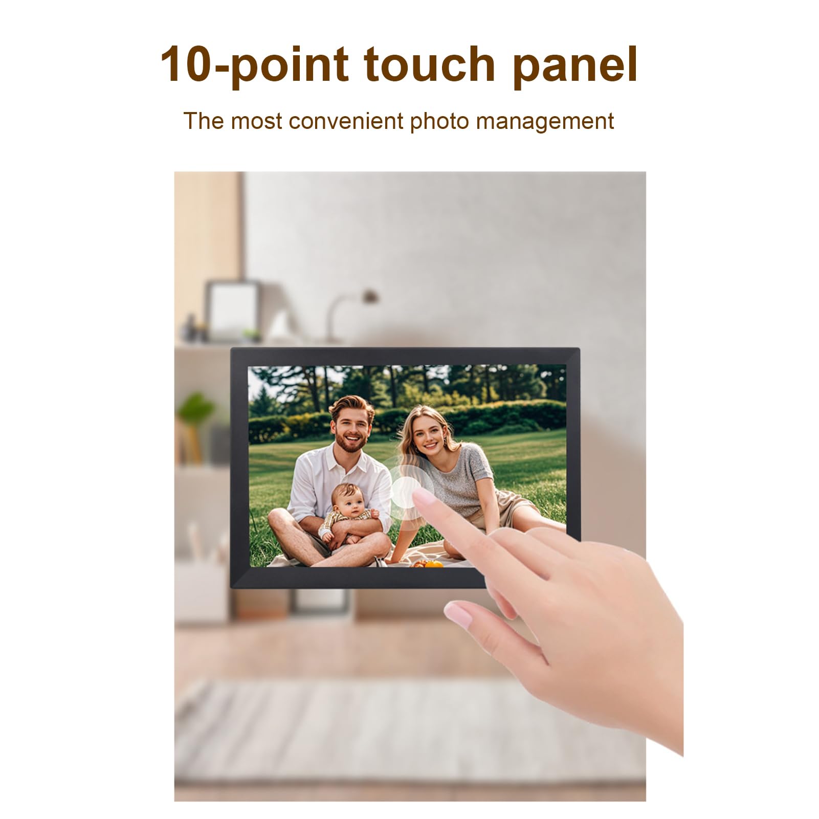 Sxhlseller Cornice Digitale WiFi da 13,3 Pollici, Cornice per Foto Intelligente Touchscreen con APP di Condivisione Rotazione Automatica Presentazione Sveglia Display Meteo, per Arredamento (BLACK)