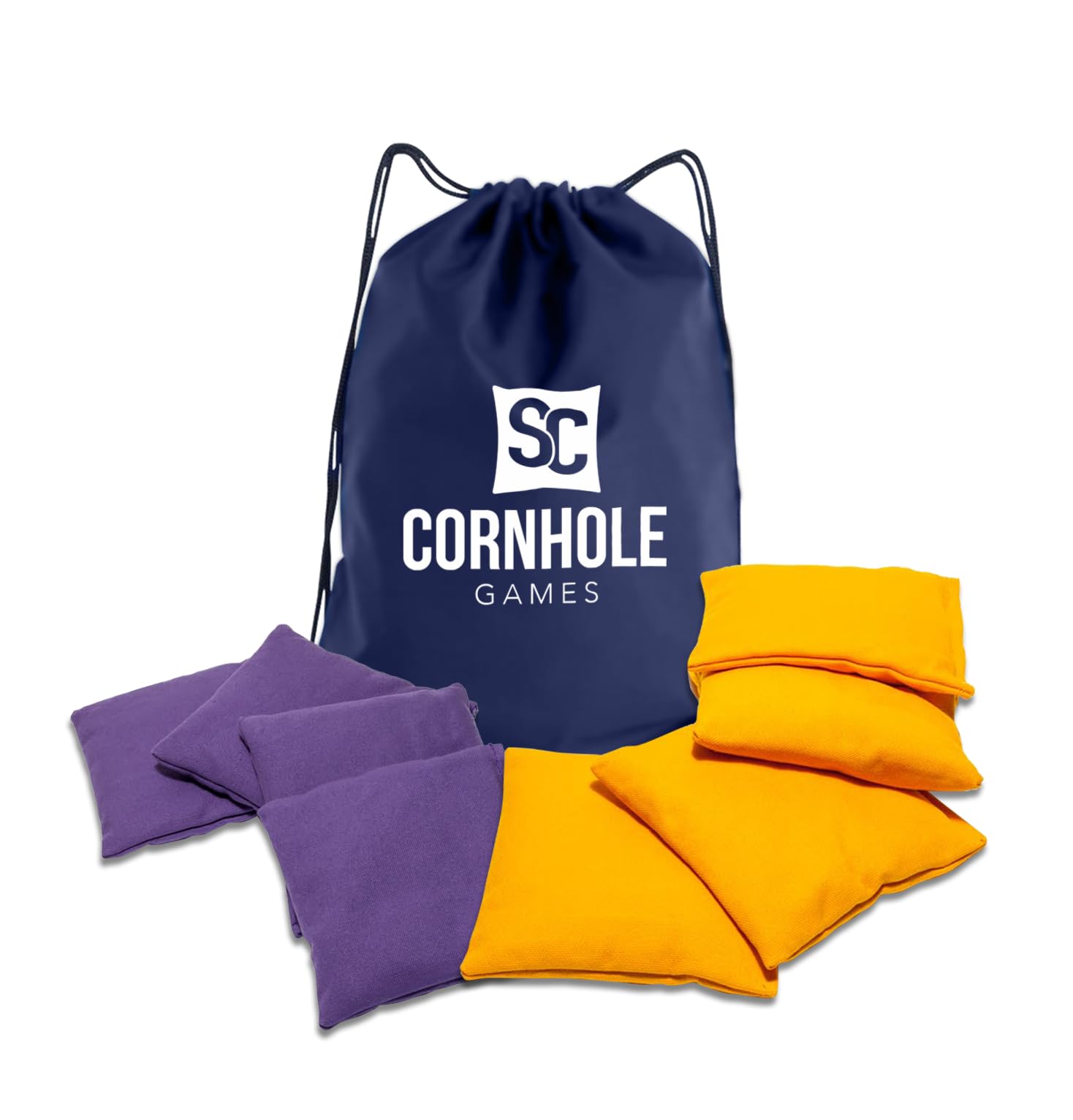 Odporne na warunki atmosferyczne torby Cornhole (zestaw 8 szt.) firmy SC Cornhole:: Wybierz swoje kolory (fioletowe/żółte)