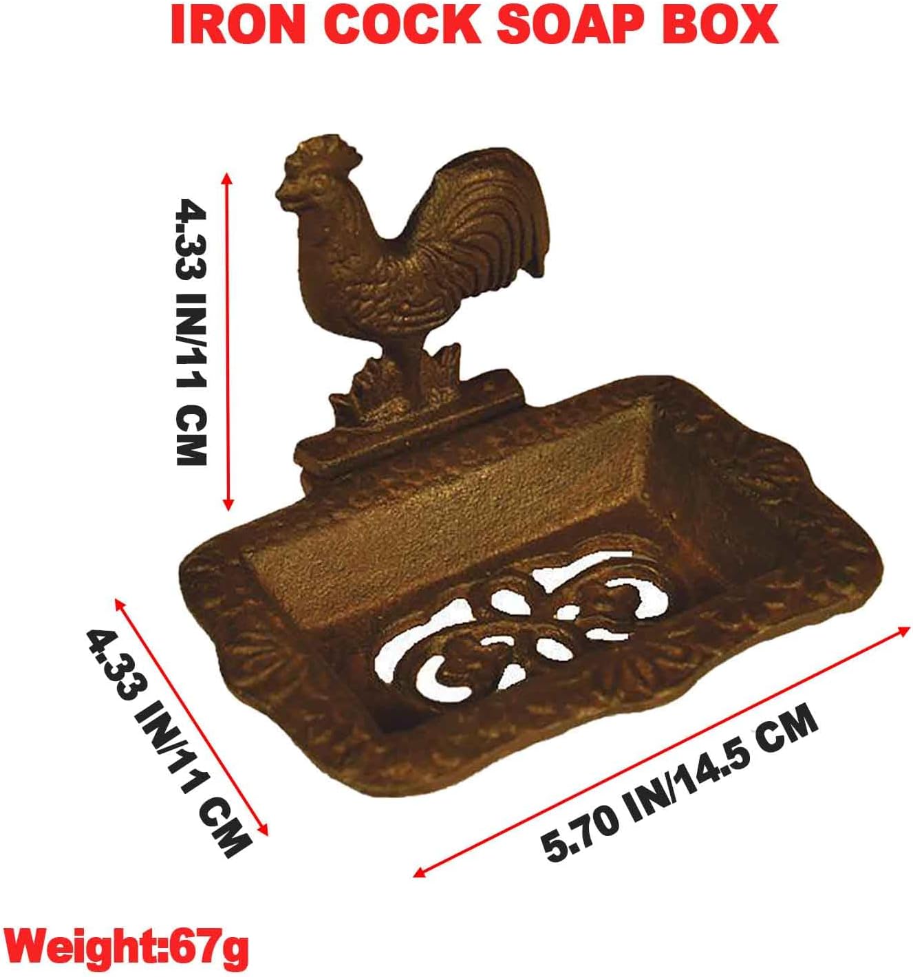 Iron Cock Decorative Soap Dish, Heavy Duty Cast Iron Soap Dish Holder Self Draining Vintage Metal Soap Dishes Antique Soap Holder for Bathroom Kitchen