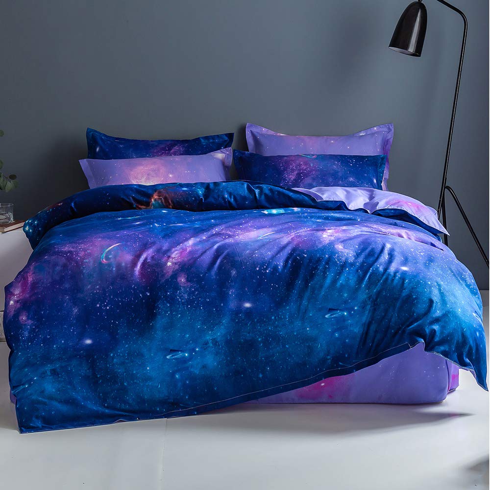 Erosebridal Galaxy Duvet Cover Blue Purple Starry Sky Nebula Comforter Cover for Adult Girls Teens Boys Bedroom Decor Bedding Set Outer Space Nebula Soft Reversible Bedspread, King