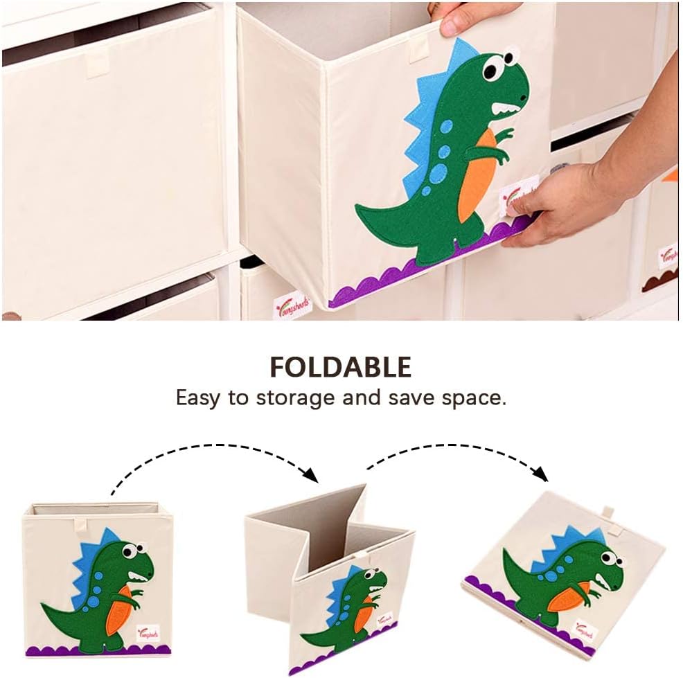 SITAKE 2 Pcs Foldable Animal Toy Storage Box/Bin/Cube, Collapsible Storage Organizer Chest Basket Container for Boys and Girls(13 x 13 x 13 Inch, Dinosaur & Pink Elephant)