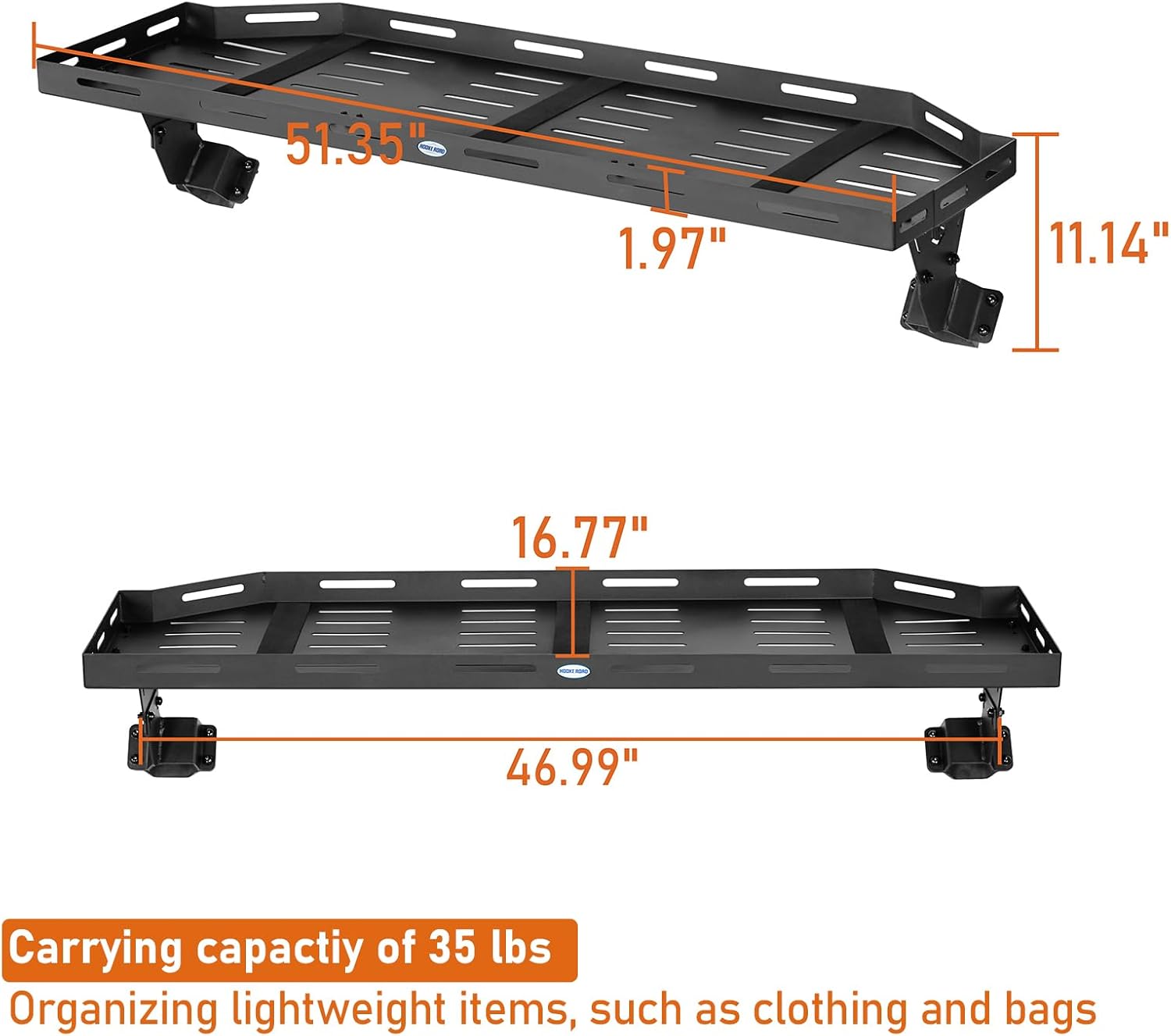 Hooke Road JLU Trunk Upper Cargo Basket Rack Tray for 2018-2026 Jeep Wrangler JL Unlimited 4-Door Hardtop, Interior Storage Platform Luggage Carrier Shelf