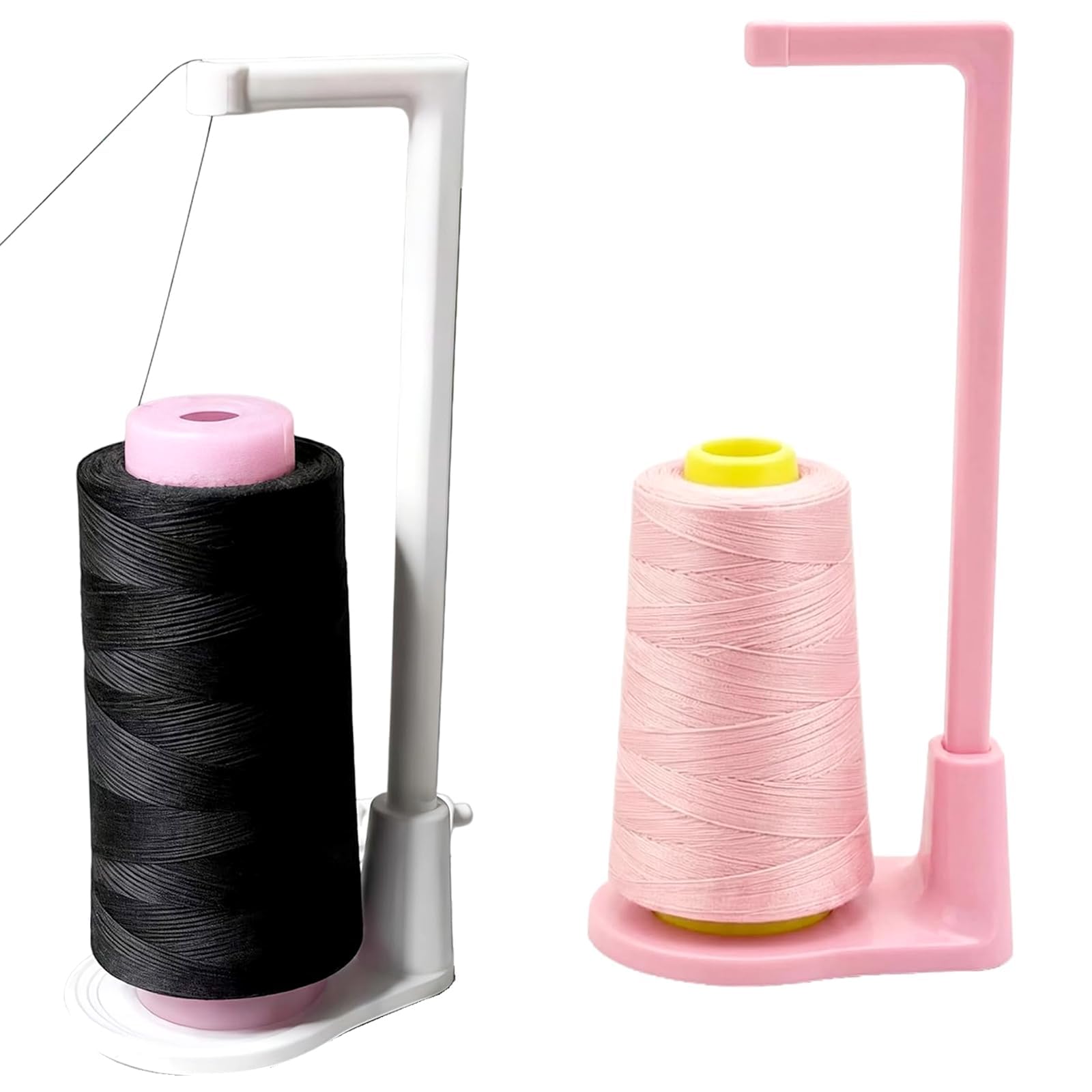 Thread Stand for Sewing Machine Thread Spool Holder Desktop Large Capacity Cone Spool Organizer Rack Universal Household Spool Holder with Anti-Tangle Guide for Spools Sewing Enthusiasts(White+Pink)