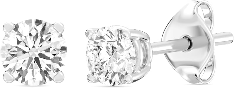 Aretes dorados con diamantes cultivados en laboratorio | Pendientes de plata de ley 925 y plata chapada en oro 925 de 14 quilates | Joyería fina hipoalergénica | Cesta de 4 puntas, tuerca de empuje | Corte redondo, claridad SI1, color F | 1/10,1/5,1/4,1/3,3/8,1/2,3/4,7/8,1,1 1/2 ct total