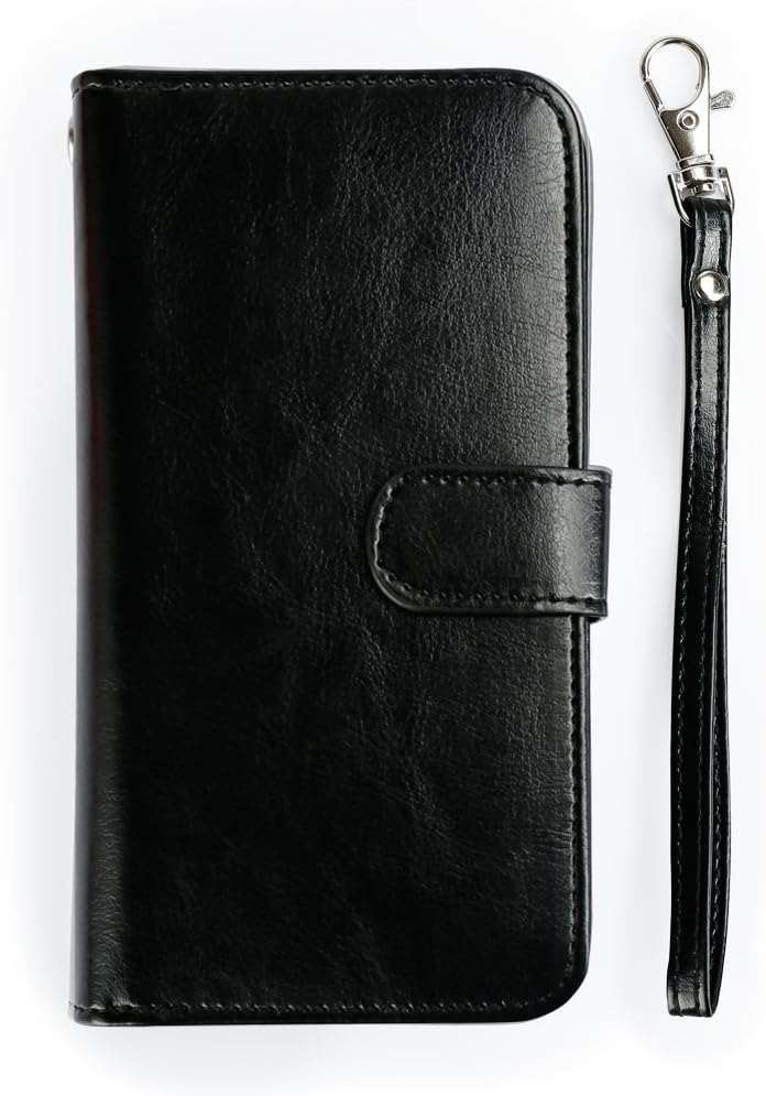 iPhone 6 Plus Case, iPhone 6S Plus Flip Folio Wallet Case, iDudu Luxury PU Leather Wallet Cover Case with Credit Card Holder & Wrist Strap for iPhone 6 Plus iPhone 6S Plus 5.5 Inch (Black)