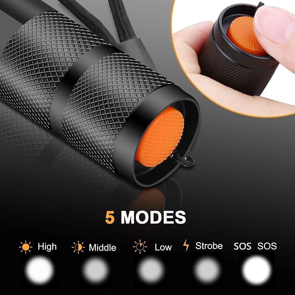 Linterna LED táctica linterna super brillante, zoom de enfoque, interior y exterior 5 modos de iluminación, adecuado para acampar, senderismo