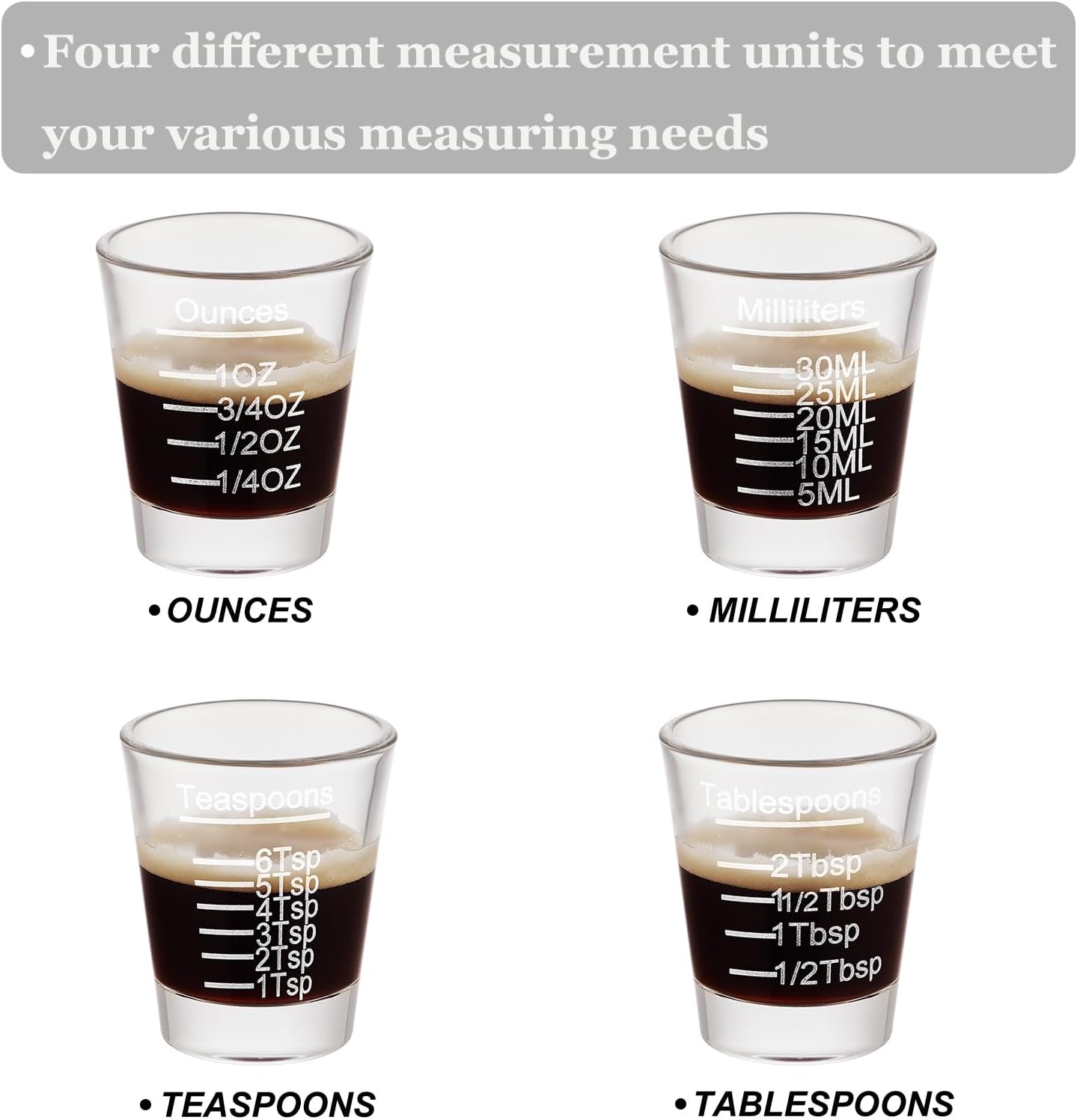 Ackers Shot Glasses Etching Scale Measuring Cup 2PACK Espresso Shot Glasses Liquid Heavy Glass 26-Incremental Measurement 1 OZ, 2 TBS, 6 TSP, 30 ML Kitchen Tools - Image 4