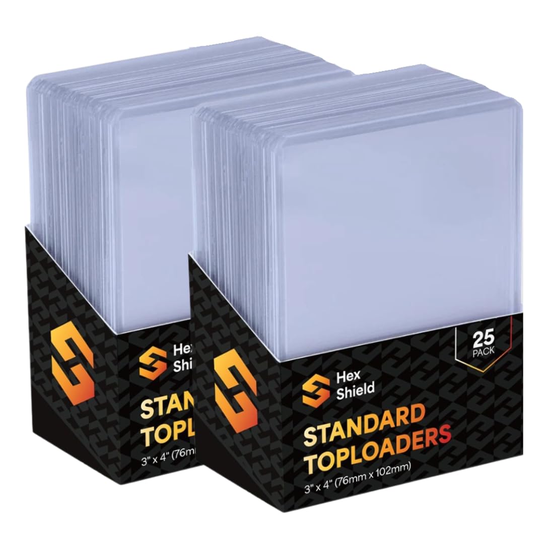 Hex Shield 50pk Rigid Card Top Loaders – Ultra Clear Hard Card Sleeves for Sports Cards – Heavy Duty Trading Card Storage & Protector (76mm x 102mm)