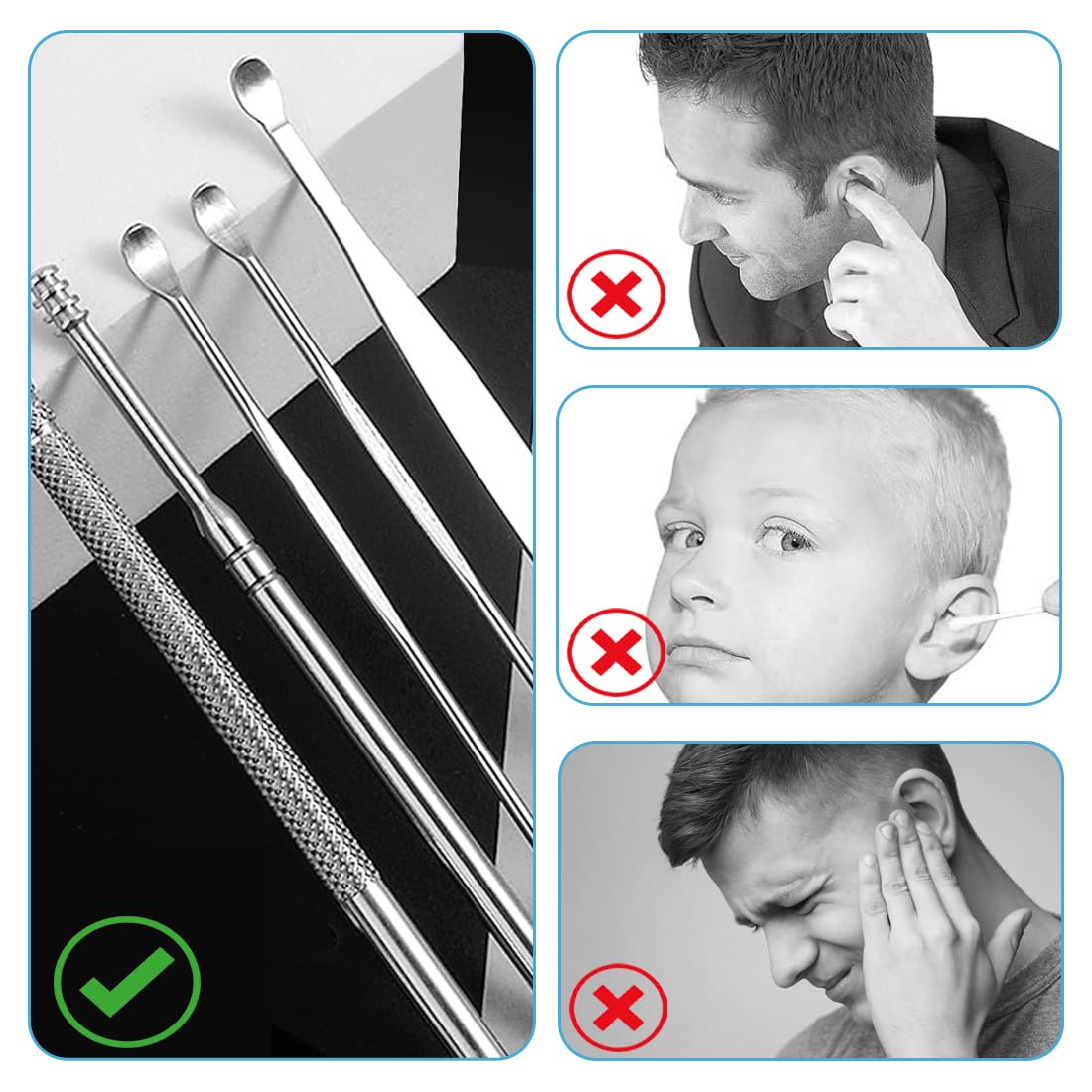 4 pcs Pulisci Orecchie Kit,e Pulisci Orecchie Spirale,Ear Wax Removal,Strumenti per Pulizia dell’Orecchio in Acciaio Inox