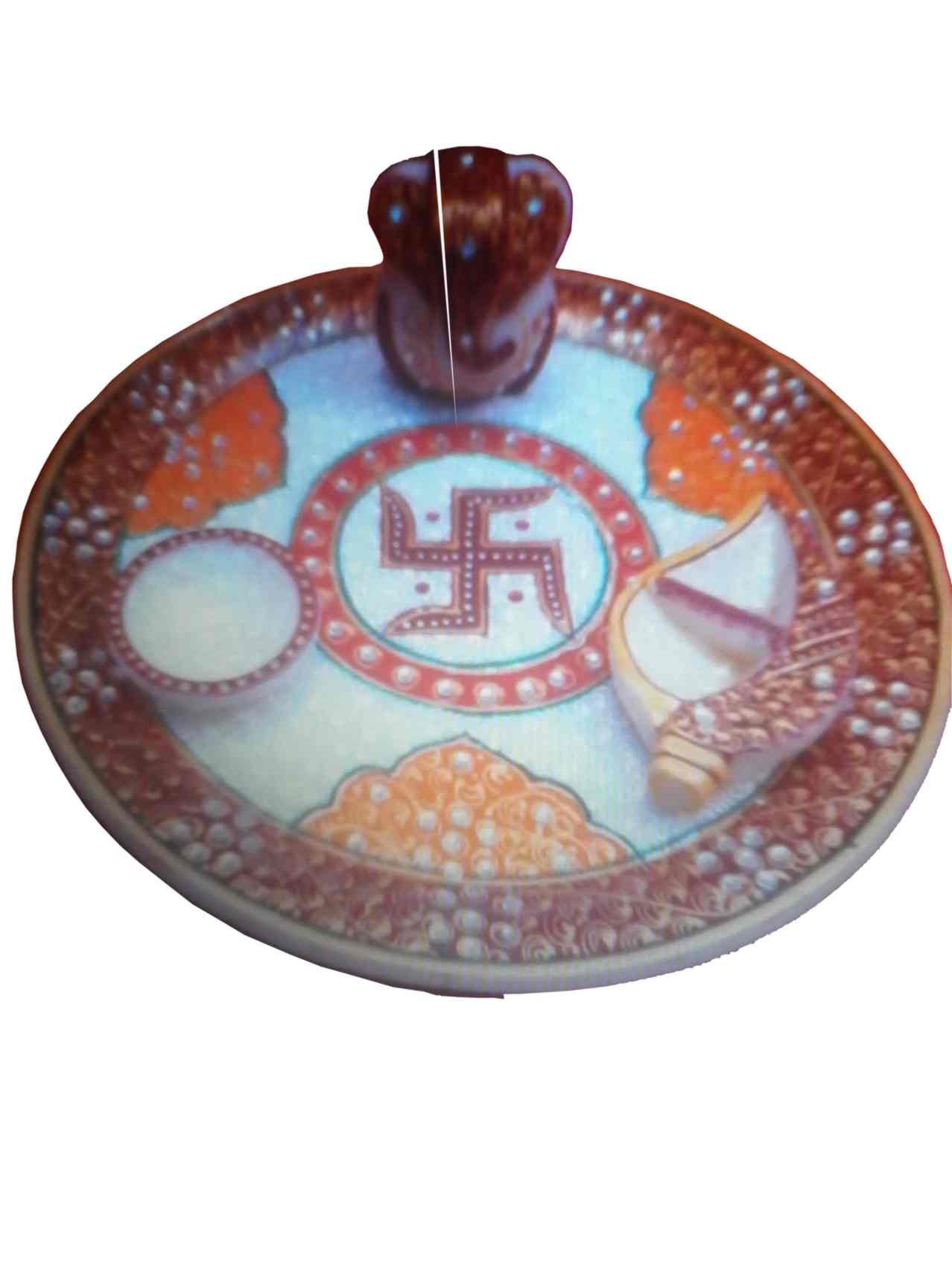 Advance hotline Marble Handmade Printed Pooja thali