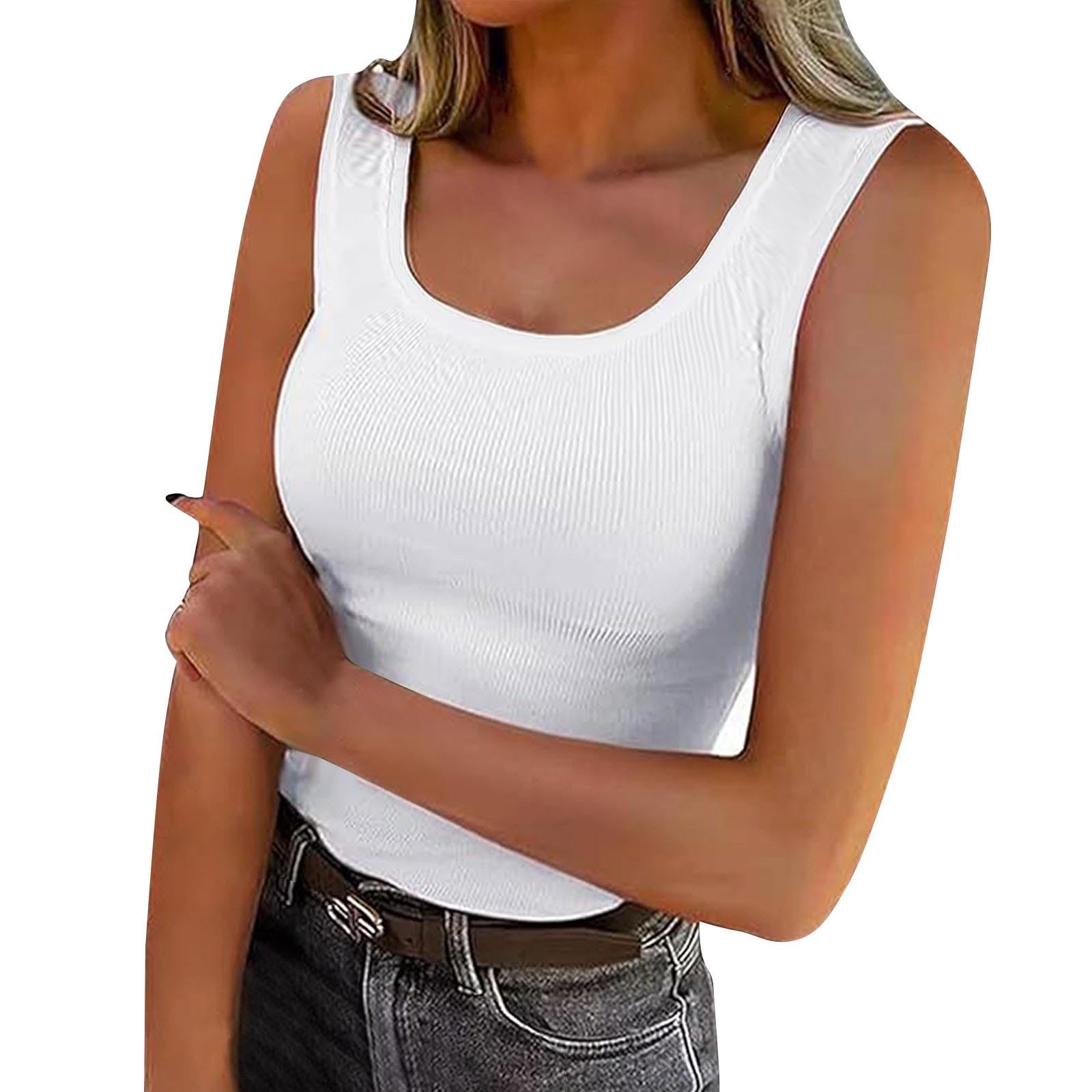 Women Sleeveless Shirt Ribbed Slim Fitted Crop Tank Tops Scoop Neck Y2K Going Out Outfits Summer Workout Cami