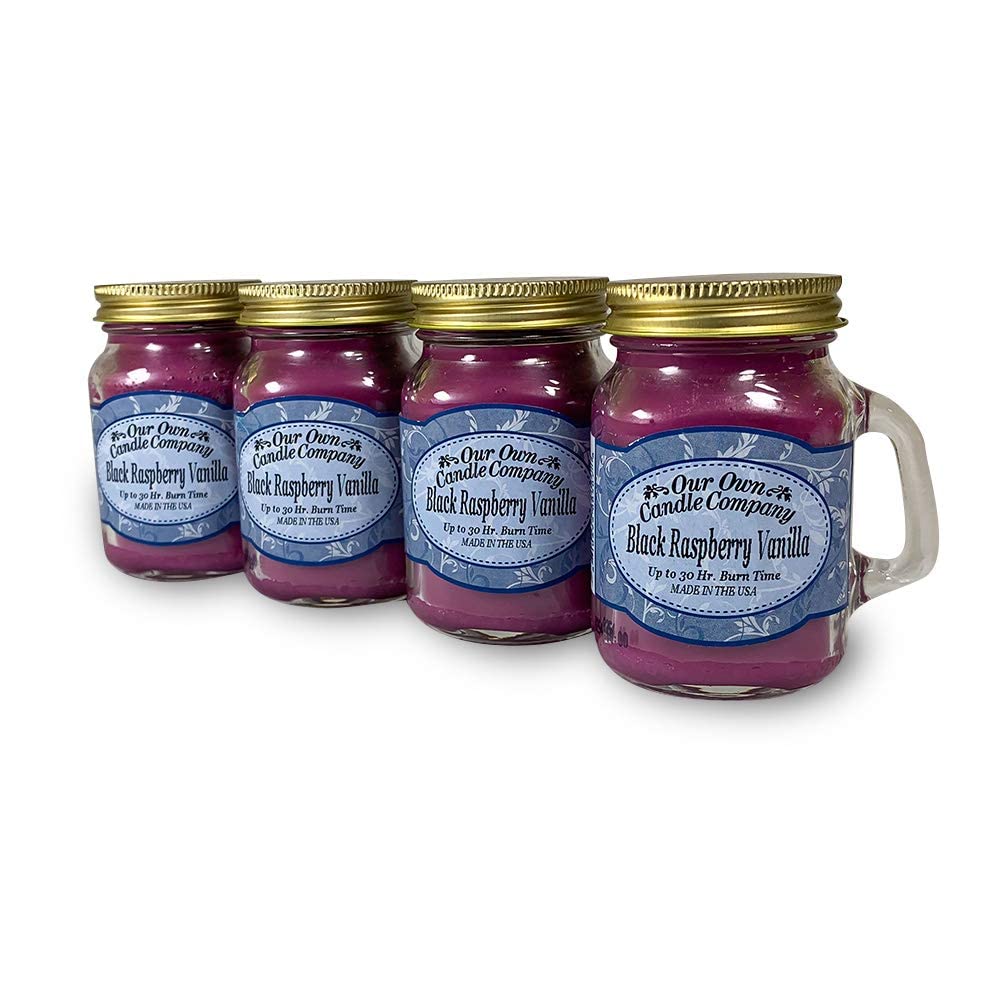Our Own Candle Company Black Raspberry Vanilla Scented Mini Mason Jar Candle, 3.5 Ounce (4 Pack)