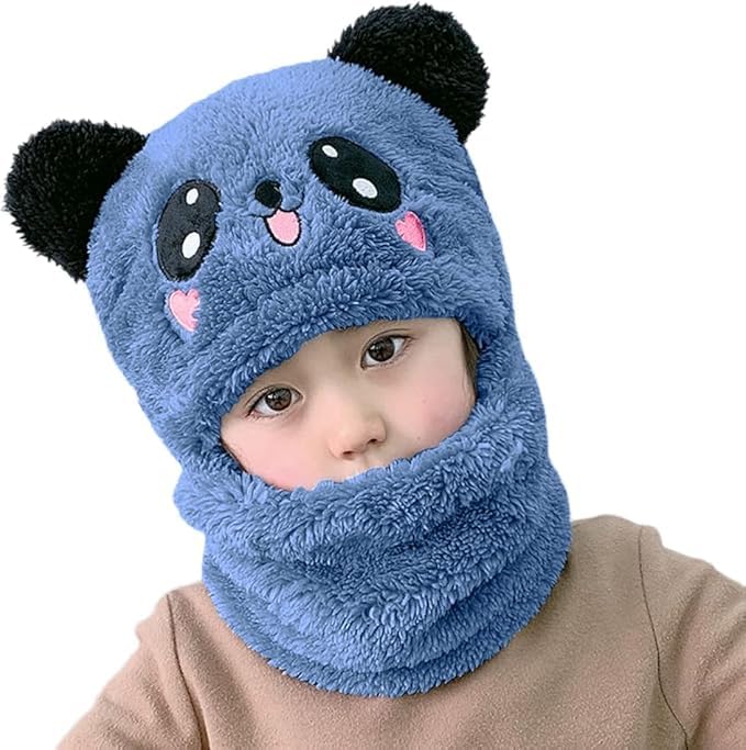 Image of TopiBaaz Cute Panda Cartoon Monkey Cap for Boys and Girls (Pack of 1) | Age - 6 Years to 12 Years |Free Size | Plush Wool | Winter Cap | Neck Scarf