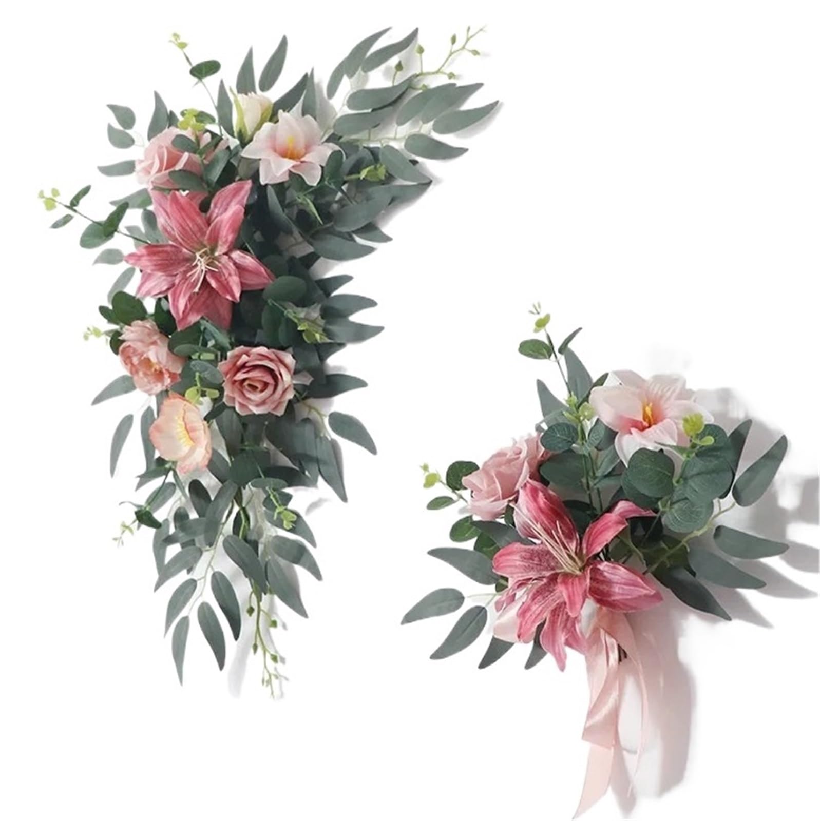 Artificial Floral Swags Country Wedding Welcome Sign Flowers Garland Artificial Arch Flower Eucalyptus Swag For Party Ceremony Reception Decor for Ceremony Backdrop, Fireplace and Door Decor(Pink)