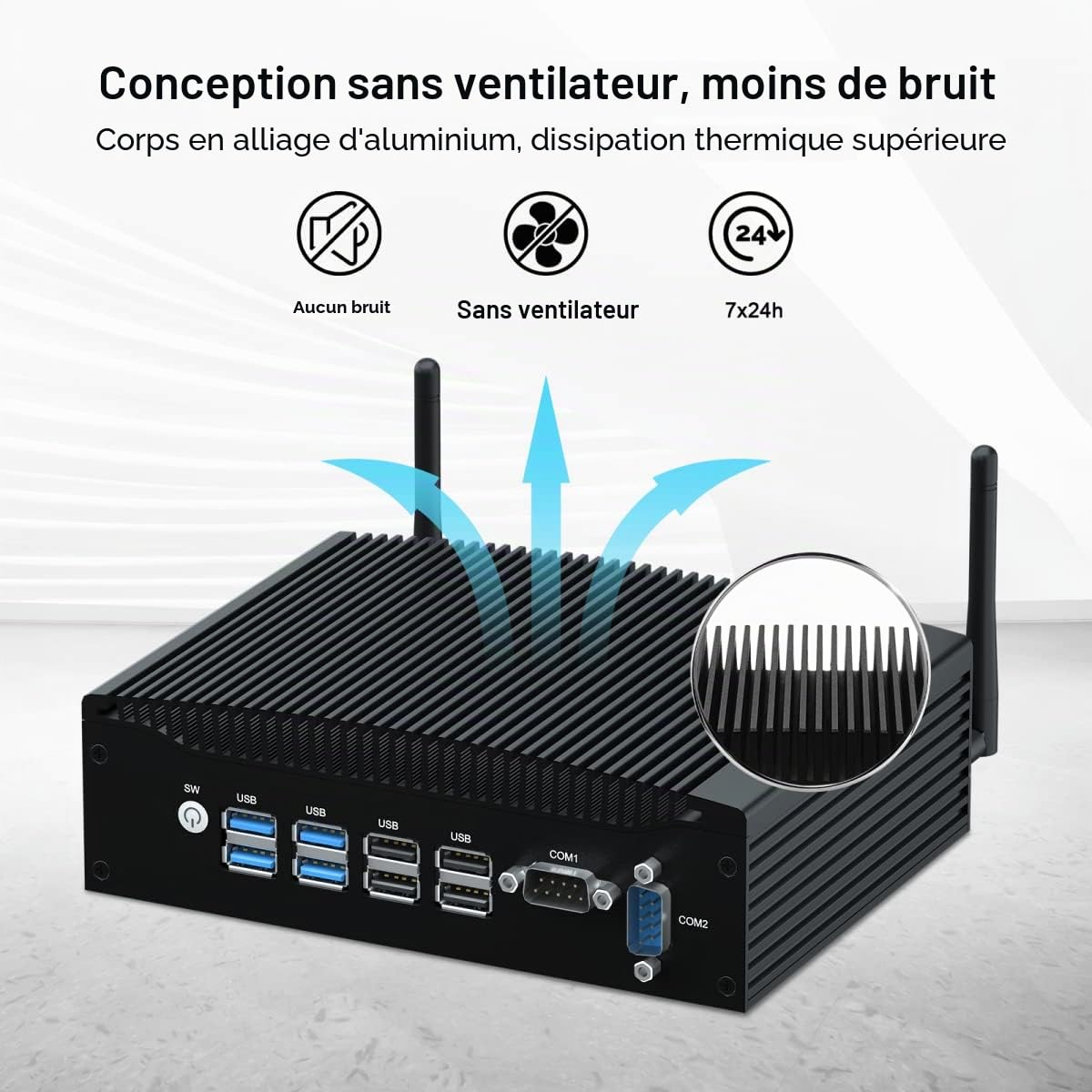 BASOARO Mini PC Industriel sans Ventilateur i5, Mini Ordinateur Win 11 Pro, 16GB RAM 256GB SSD Core i5 8350U Ordinateur Industriel avec RS232, RJ45 LAN, 2 écrans HD, WiFi, BT