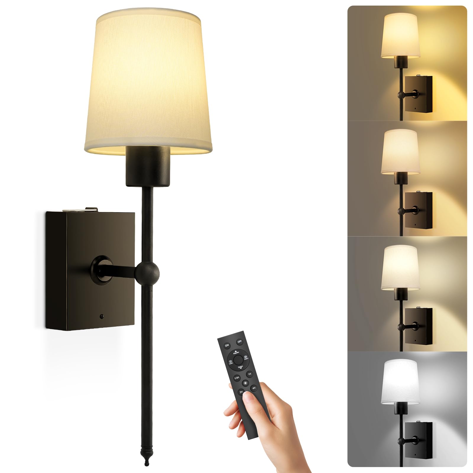 Toowell Rechargeable Wall Lights Indoor Battery Powered Wall Light Battery Operated Wall Sconce Lights,Black Wireless Sconces No Wire for Bedroom Hallway Living Room,1 Pack