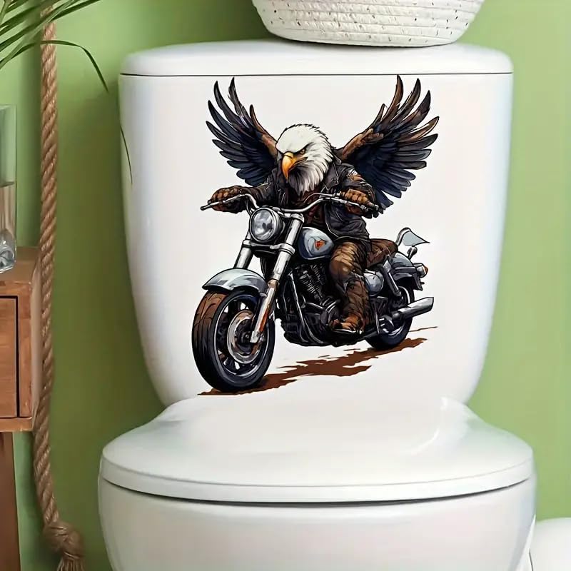 Eagle Motorcycle Toilet Cover Sticker Decals,Fish Bird Flower Leaf Waterproof Toilet Lid Tank Seat Decals Cistern Self-Adhesive Bathroom Wall Sticker