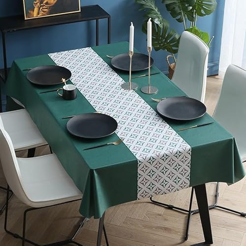 UmiHomeテーブルクロス ビニール 厚手 高級 おしゃれ テーブルカバー 撥水 加工 PVC製 長方形 tablecloth 汚れ防止 防水 防油 テーブルマット 高耐久 耐熱 北欧 お手入れ簡単 ずれにくい 厚手 家庭用／パーティー用 120x160cm ダークグリーンの商品画像（Amazon）