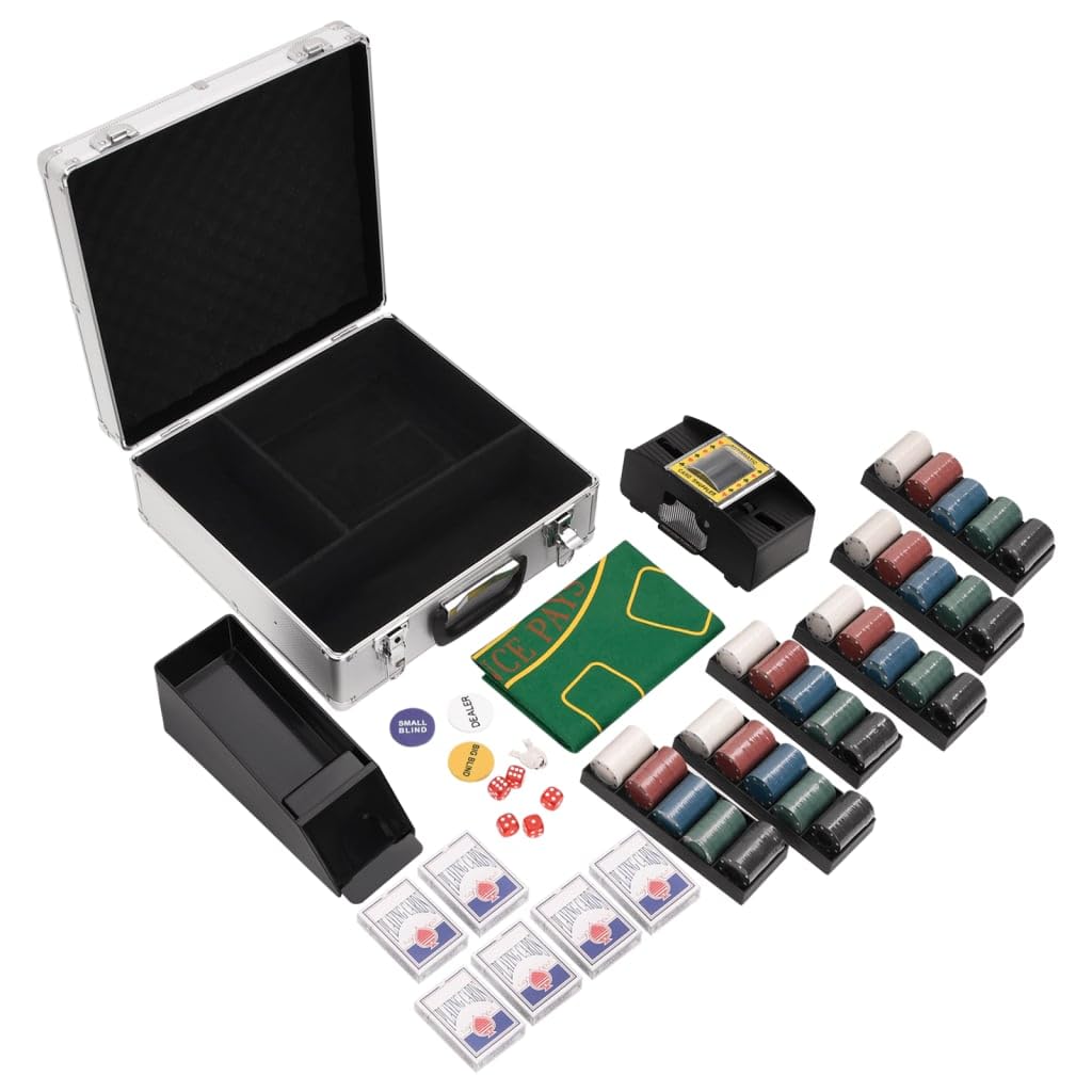 Zestaw żetonów do pokera 600 szt. 4 g z aluminiową walizką, automatyczny mikser kart, but na karty, mata do gry, kostka, guzik do gry w kasynie, Texas Holdem Black Jack Roulette Party Wieczór