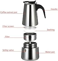 Vista 4 de Cafetera eléctrica para 6 tazas, cafetera de acero inoxidable, cafetera para café expreso, cafetera moka para café clásico italiano y cubano