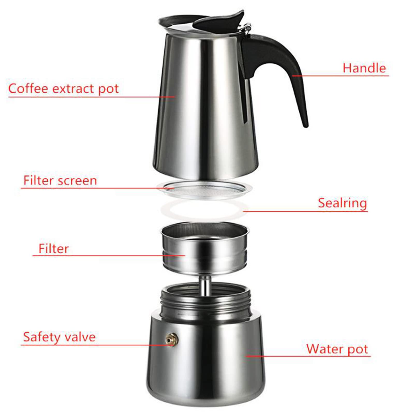 Cafetière classique en acier inoxydable avec cuisinière électrique, fonction de réglage de la température, moka pour cuisines privées, petits cafés et coins du café (6 tasses, 300 ml)