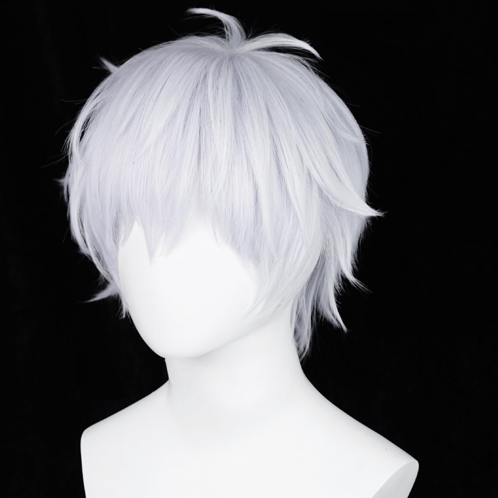 Gojo - Peluca de cosplay para hombre, peluca corta violeta plateada, pelucas de pelo esponjoso con puntas para anime, cosplay, disfraz de Halloween 3