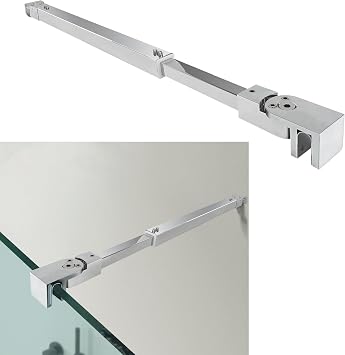 Shower Door Support Bar, Stainless Steel Glass to Wall Rod 17.7"-27.8" 449mm-706mm, for Fix 5/16" 8mm to 3/8" 10mm Frameless Shower Glass Panel, Polished Chrome