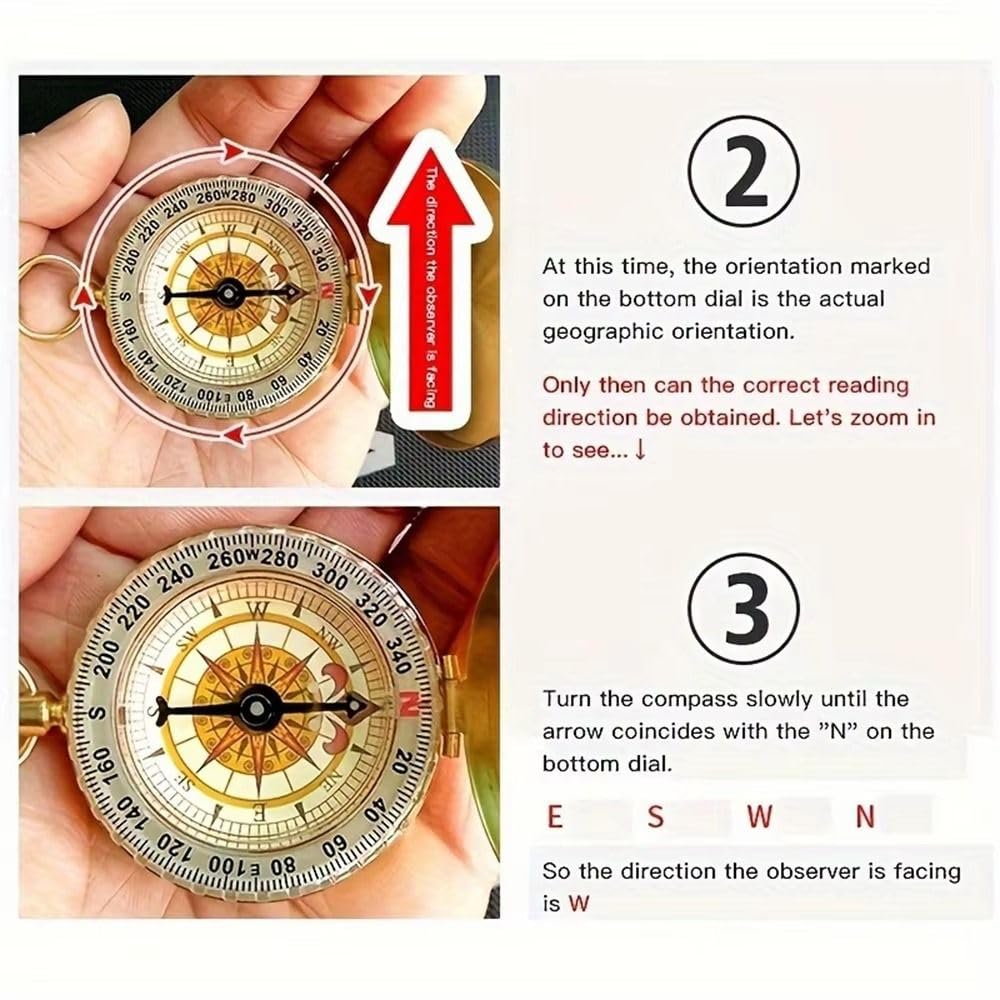 Brújula para navegación, reloj de bolsillo luminoso portátil, ideal para deportes al aire libre, camping, senderismo, viajes, buscador de dirección preciso, construcción de latón duradero