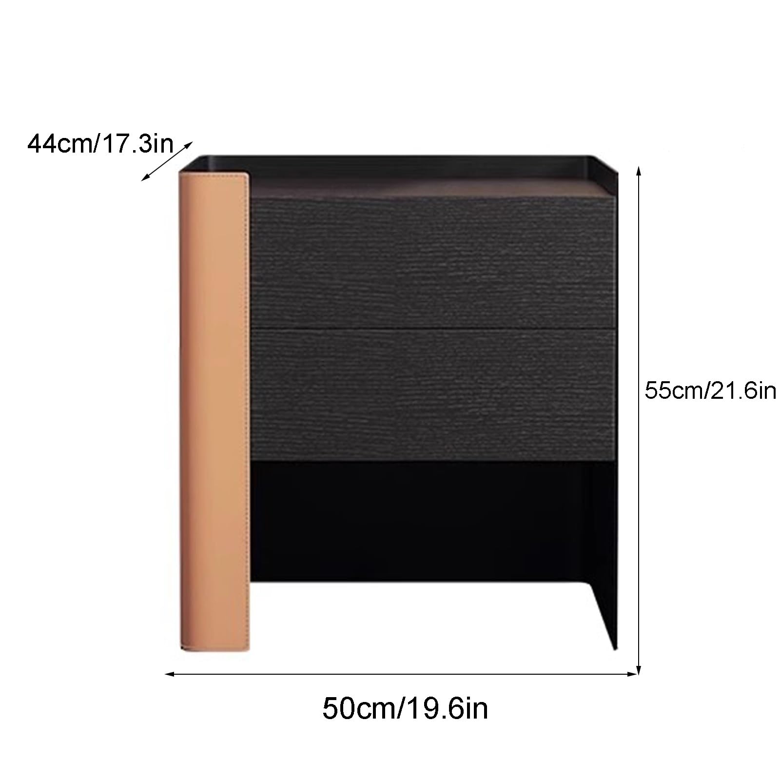 Comodino in legno massello con finitura effetto cuoio, silenzioso, con 2 cassetti, senza bisogno di montaggio, moderno, lato destro, finitura arancione - perfetto per riporre oggetti in camera da let