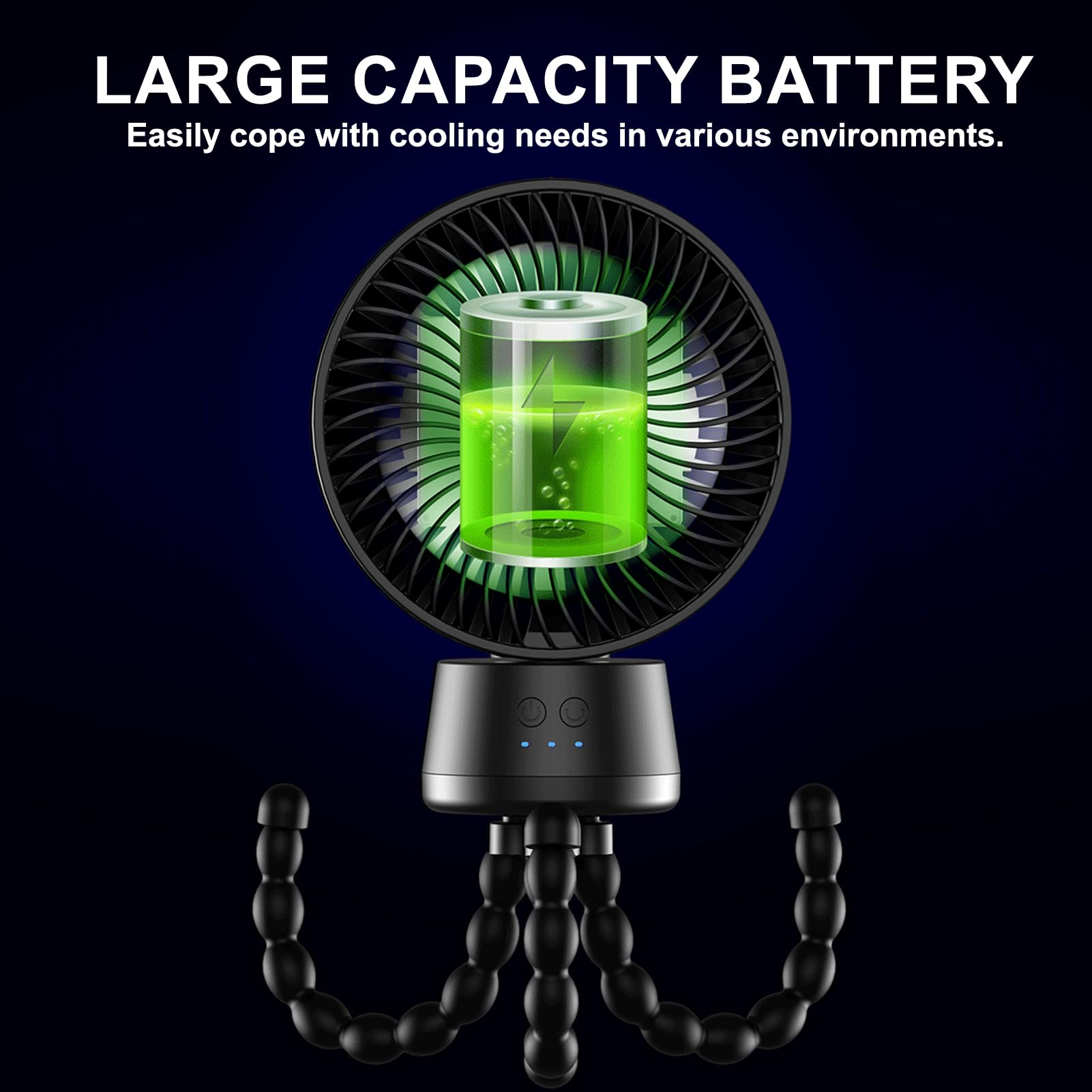10000 mAh Ventilatore Passeggino, Oscillazione Automatica | Ventilatore Portatile Passeggino con Luce Notturna,3 Velocità,Treppiede Flessibile,Ventilatore Silenzioso,Nero