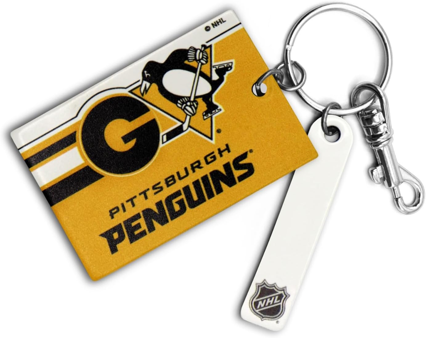 Leather Treaty Pittsburgh Penguins NHL Licensed Personalized Rectangle Keychain - Yellow/White