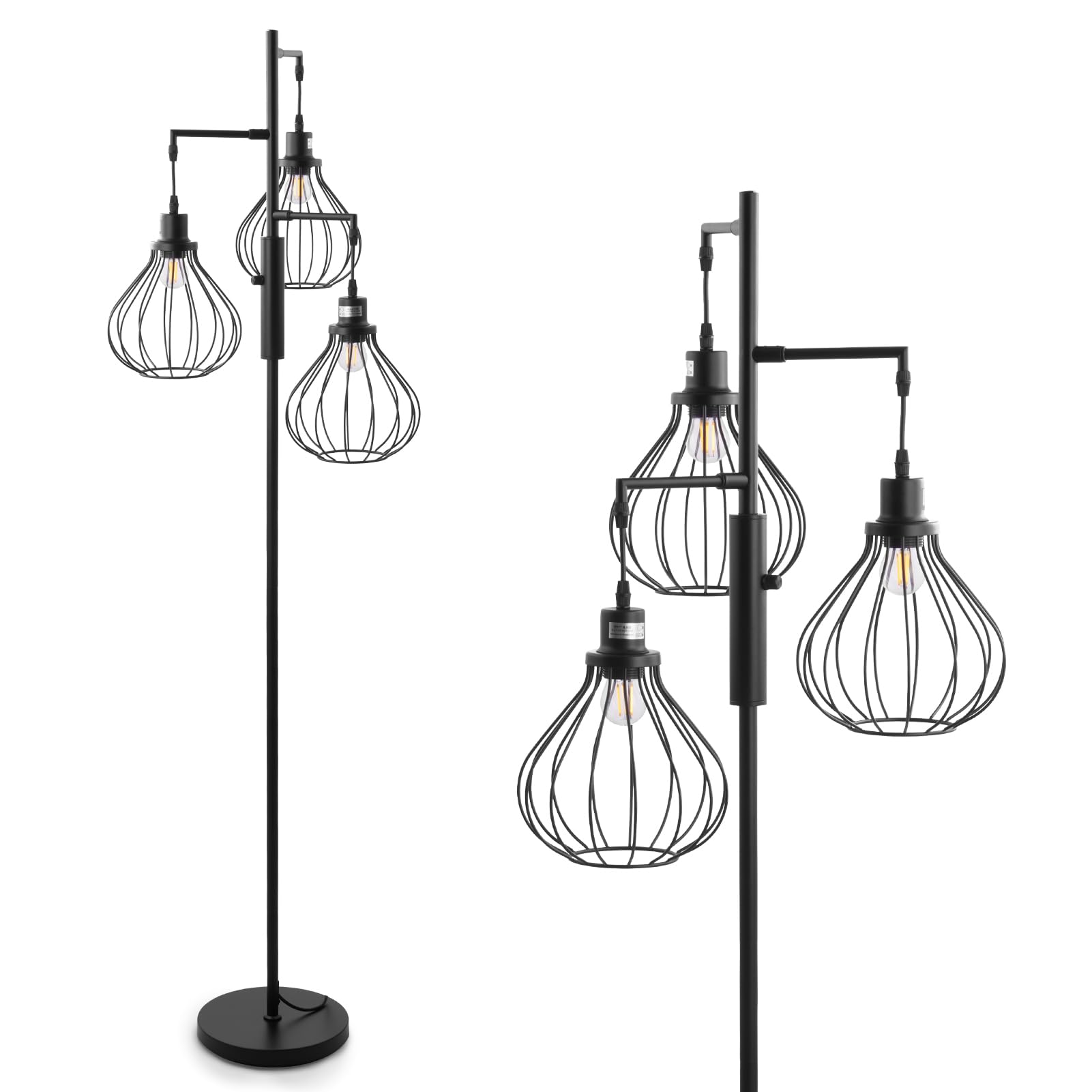 INMOZATA Floor Lamp, 3 Heads Metal Cage Lampshade Floor Lamps for Living Room, Industrial Standing Lamp Reading Lamp Floor Standing (Teardrop Lampshade) — image 1