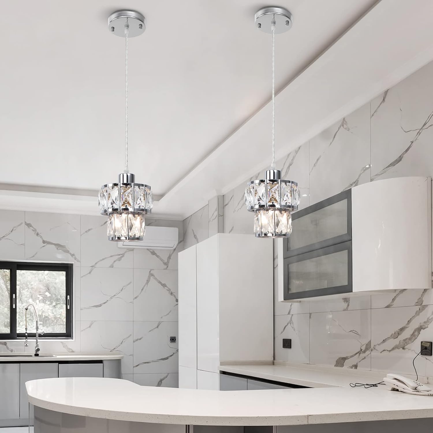 1-Light 5.5" Crystal Pendant Light Modern Mini Pendant Lights for Kitchen Island Round Chrome Small Pendant Light Fixture Ceiling Hanging for Hallway