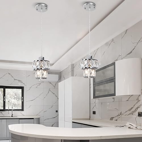 Miniatura 3 de 1 luz colgante de cristal de 5.5 pulgadas, mini luces colgantes modernas para isla de cocina, redonda cromada, pequeña lámpara colgante de techo