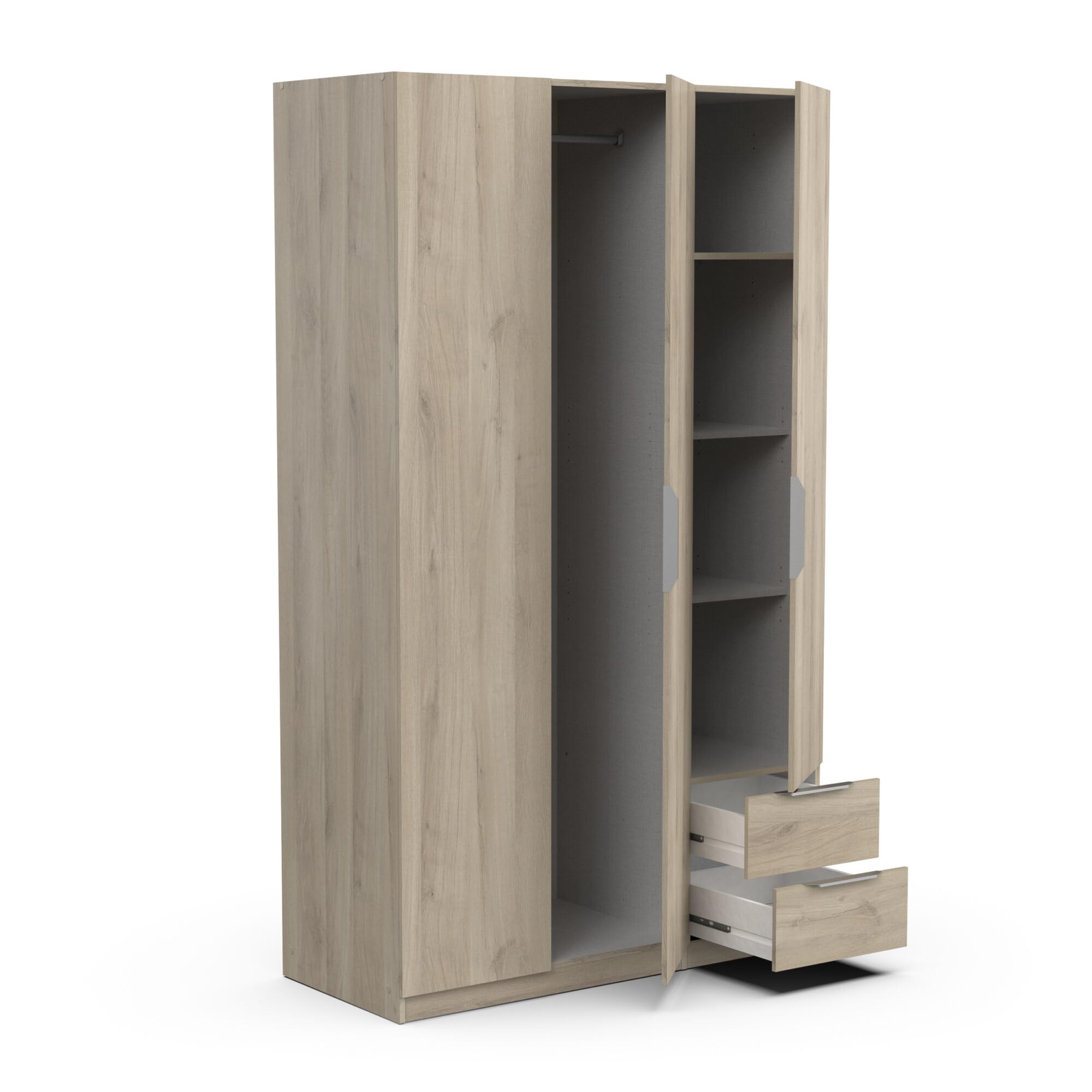 Armoire Dressing avec Penderie Moderne 3 Portes 2 Tiroirs 4 Niches – Coloris Chêne Kronberg - 119,4 x 51,1 x 203 cm