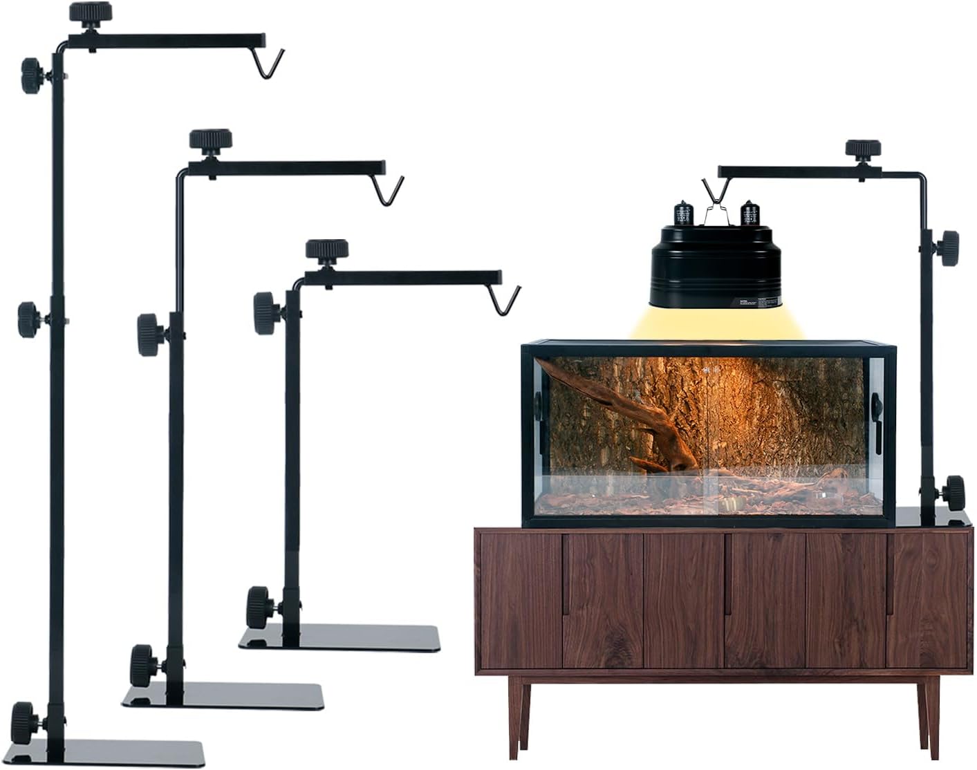 Adjustable Metal Reptile Lamp Stand – Versatile Floor Light Holder for Terrarium Heat Lamps & Dome Shades, Perfect for Glass Reptile Enclosures & Heating Bulbs.