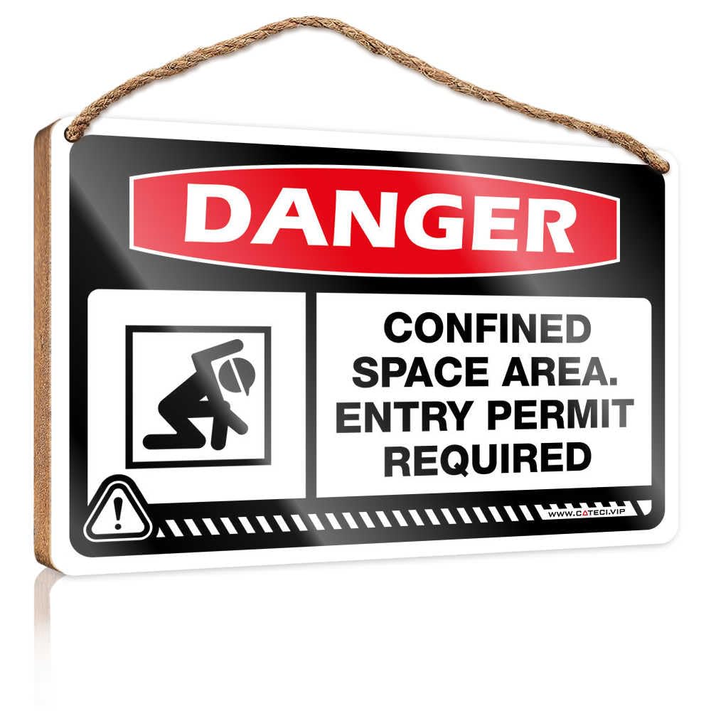 HMQW Fun Signs For Home Decor Danger Confined Space Area Entry Permit Required Wooden Sign Farmhouse Decor Signs Funny Bathroom Decor(23X35CM)