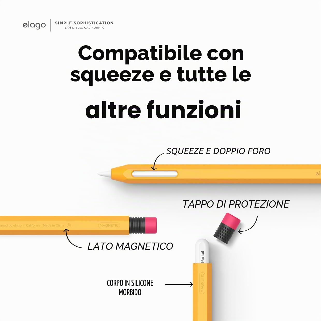elago Custodia Classica in Silicone Compatibile con Apple Pencil Pro e 2ª generazione - Ricarica Magnetica e Doppia Pressione