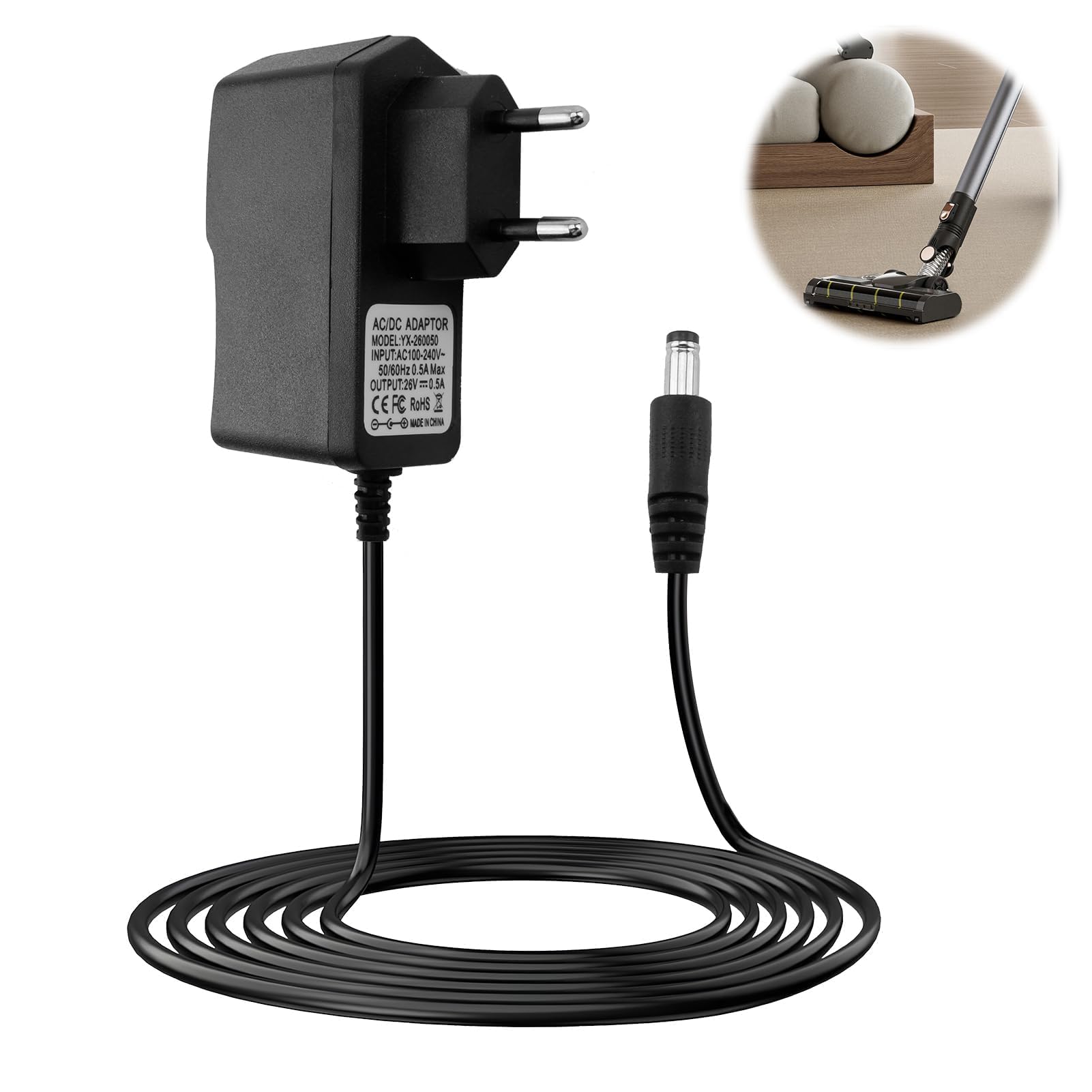 Caricabatterie TOP CHARGEUR 26V Per Aspirapolvere ILIFE H50 | Alimentatore AC-DC 100-240V | Cavo 120cm | Spedito Dalla Francia