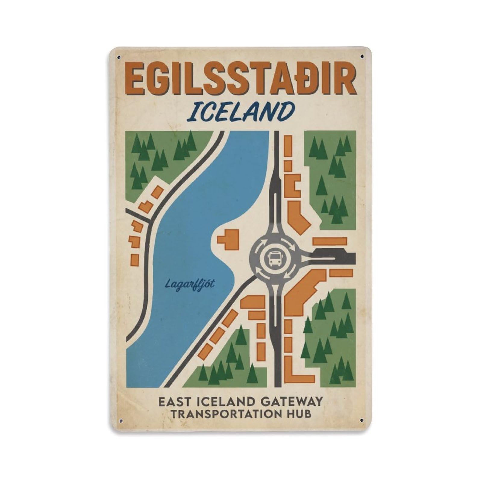 Este 8X12inch Style Vintage Travel Egilsstadir Iceland Hub Metal Tin Sign