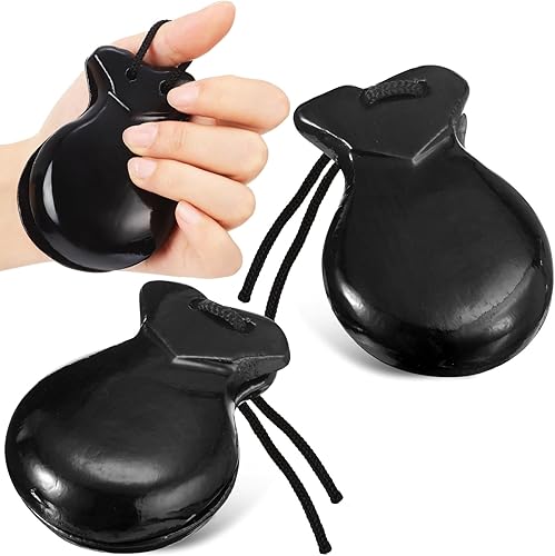 Paquete de 2 castañuelas españolas de flamenco con cuerda, castañuelas de percusión de mano de madera tradicional para adultos, instrumento musical,