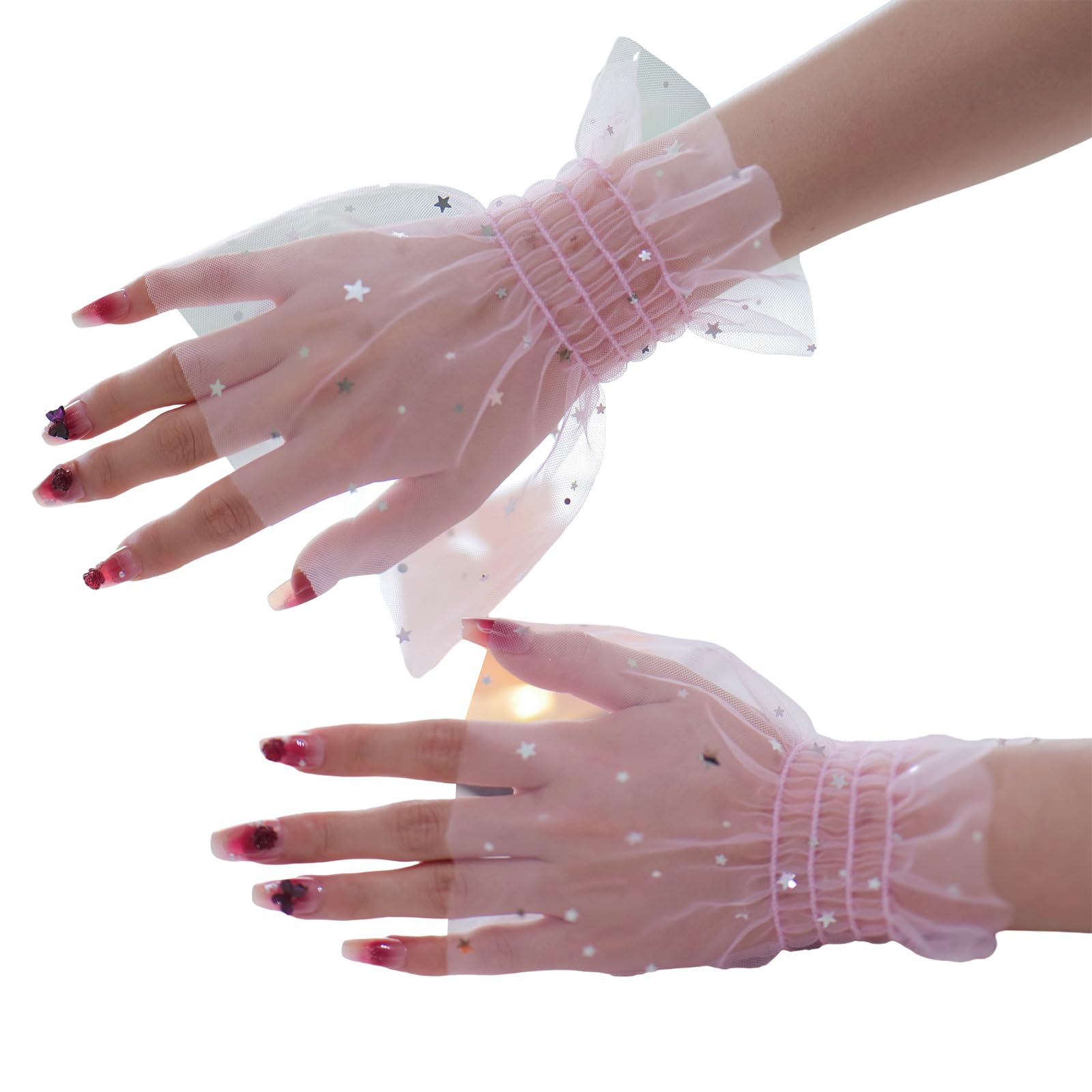 CAZSTYK Glitters Star Arm Sleeves Nails Display Photoshoots Props Hand Sleeves Wrist Cuffs Decorative for Women Wear Star Sequins Mesh Arm for Photography