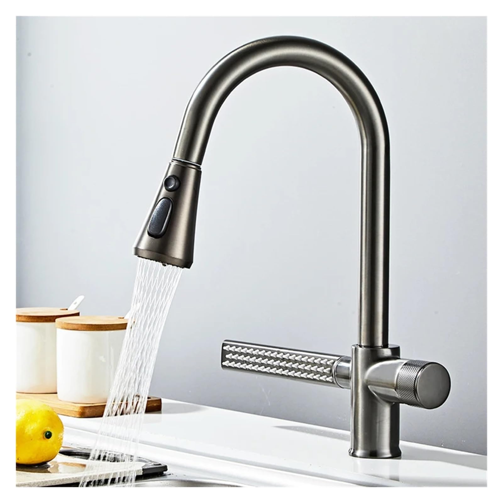 Robinet cuisine en cuivre pour évier eau chaude et froide avec poignée rotative