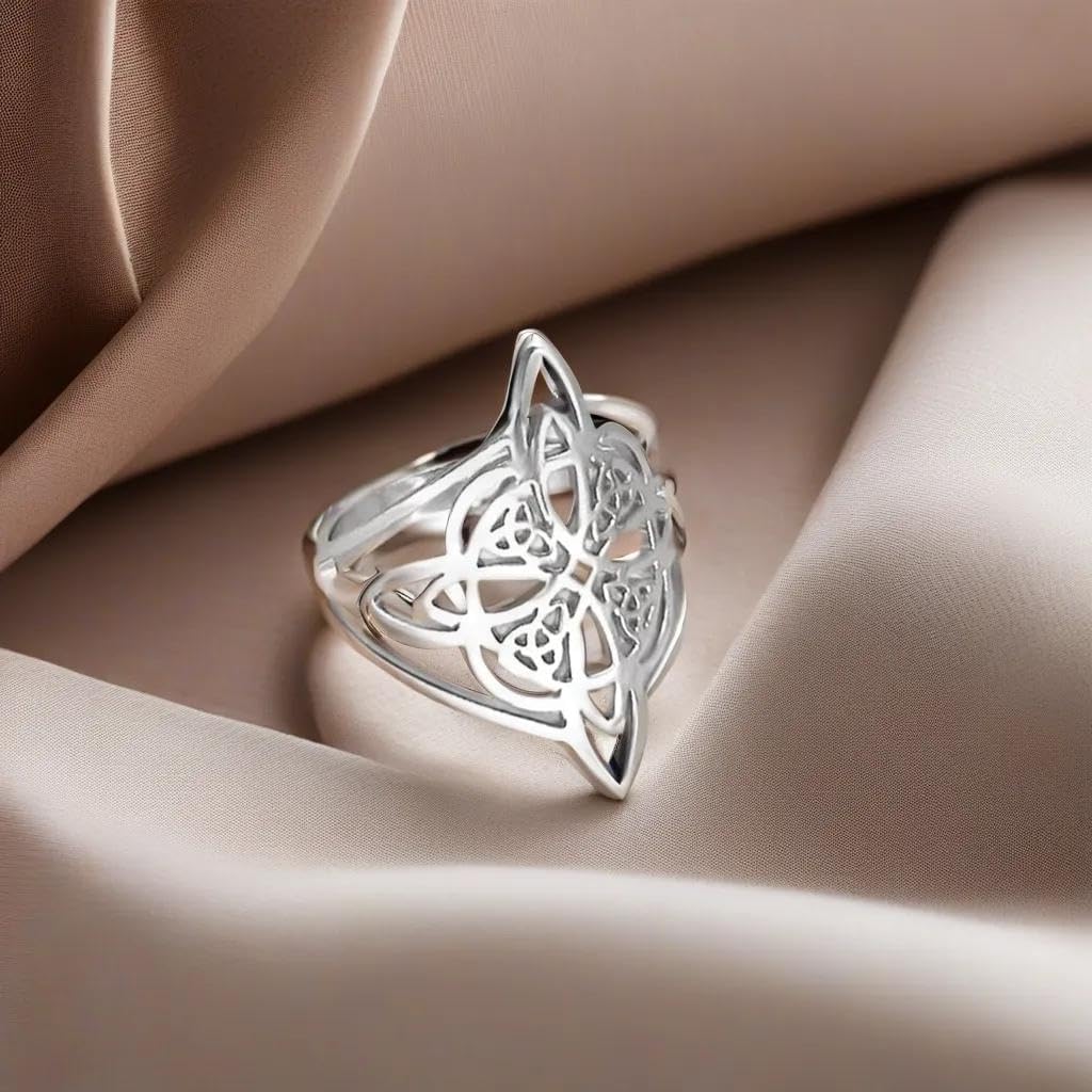 Witches Knot Ring for Women Stainless Steel Witchcraft Celtic Amulet Ring Quaternary Celtic Knot Ring Vintage Jewelry Gift for Women - Image 3